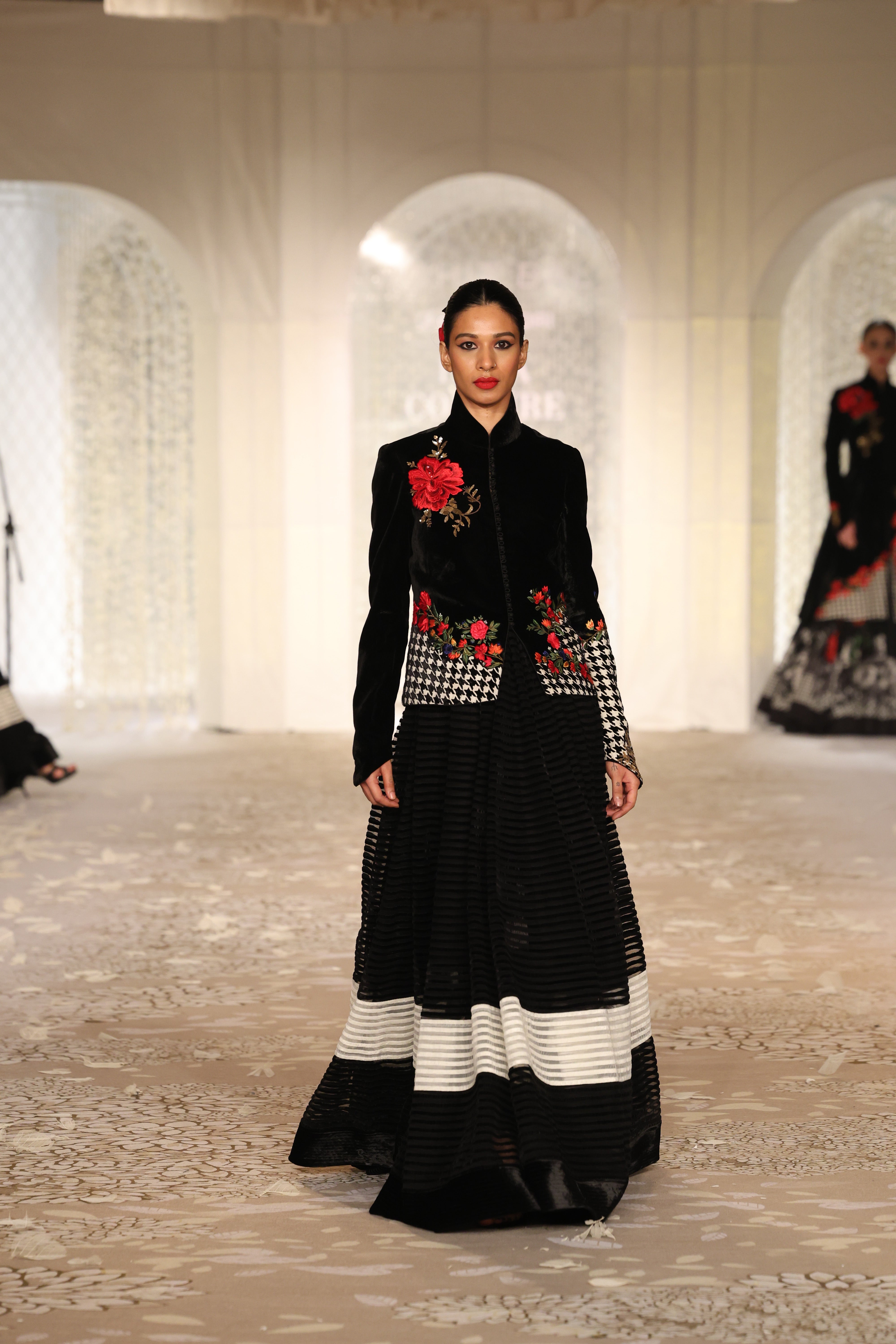 Velvet Applique Jacket with Floral Embroidery