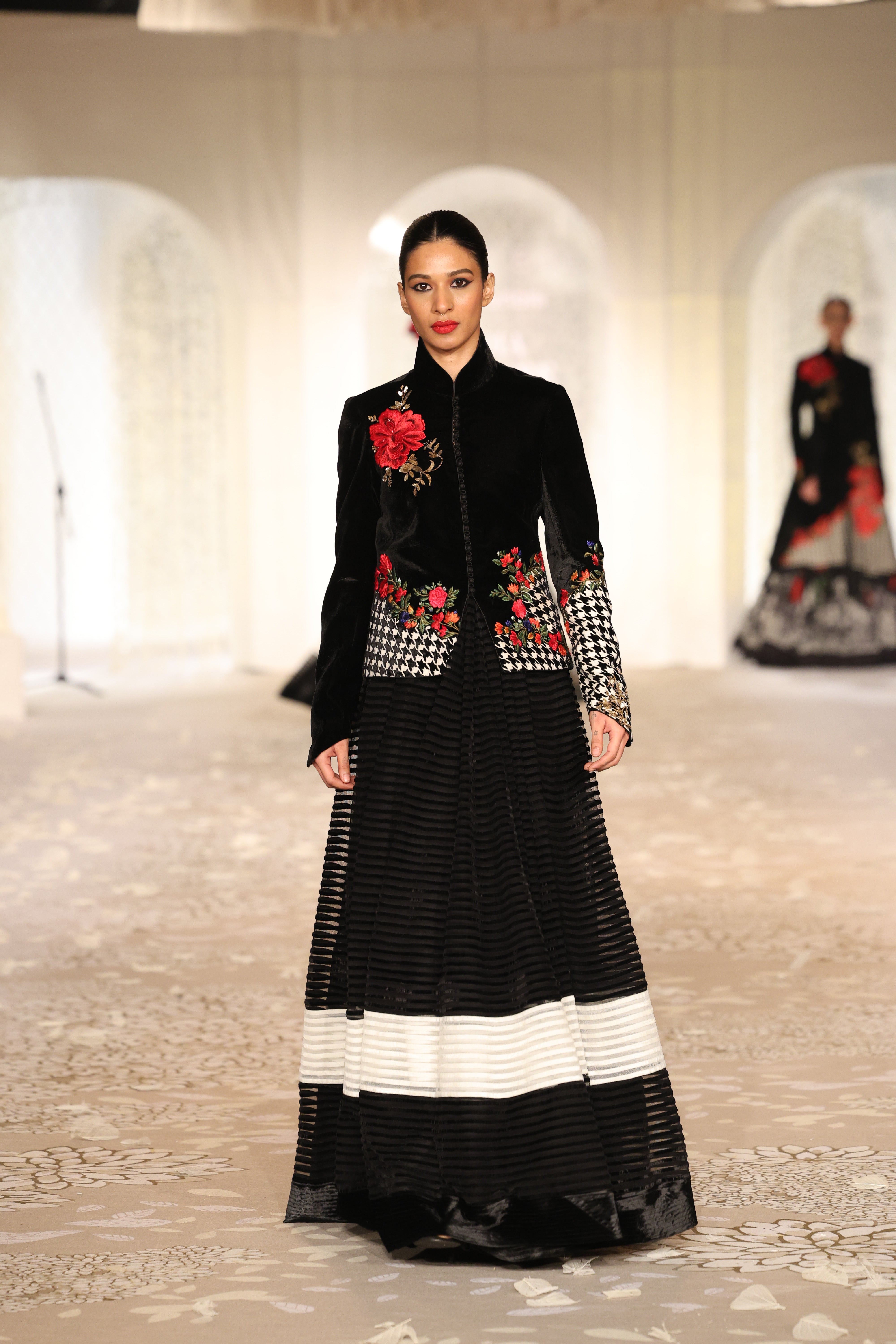 Velvet Applique Jacket with Floral Embroidery