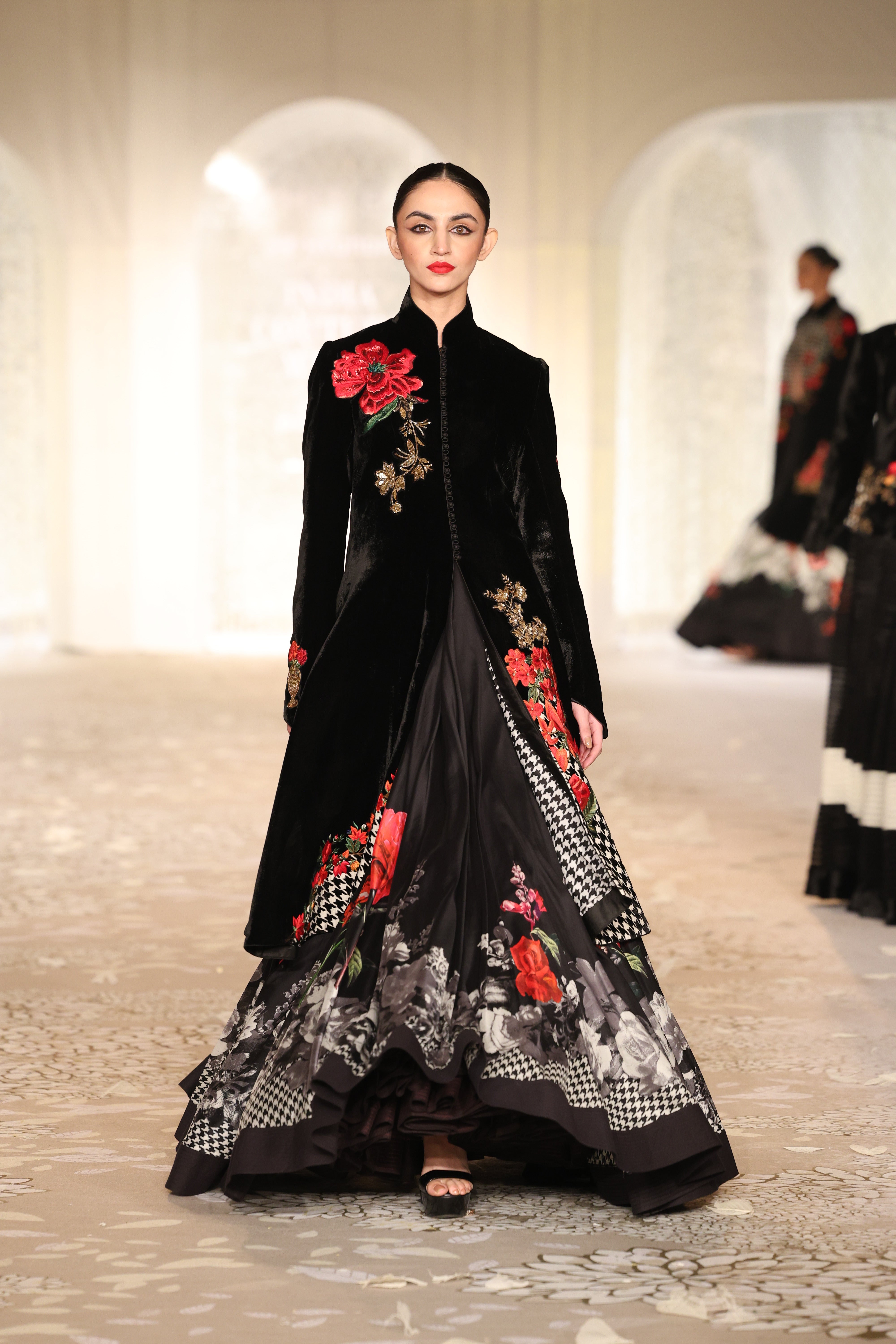 Velvet Applique Jacket with Floral Embroidery