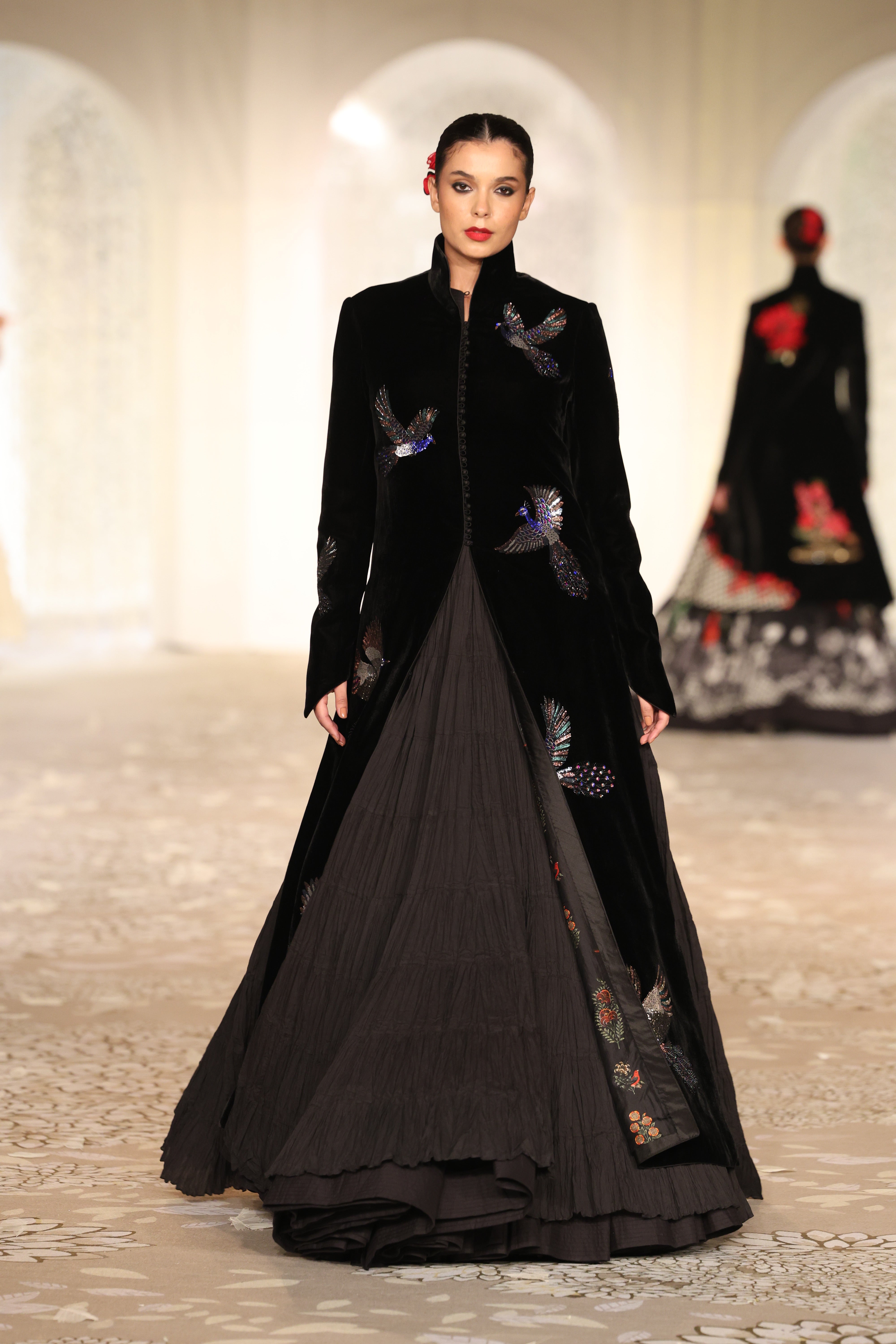 Velvet Embroidered Long Jacket
