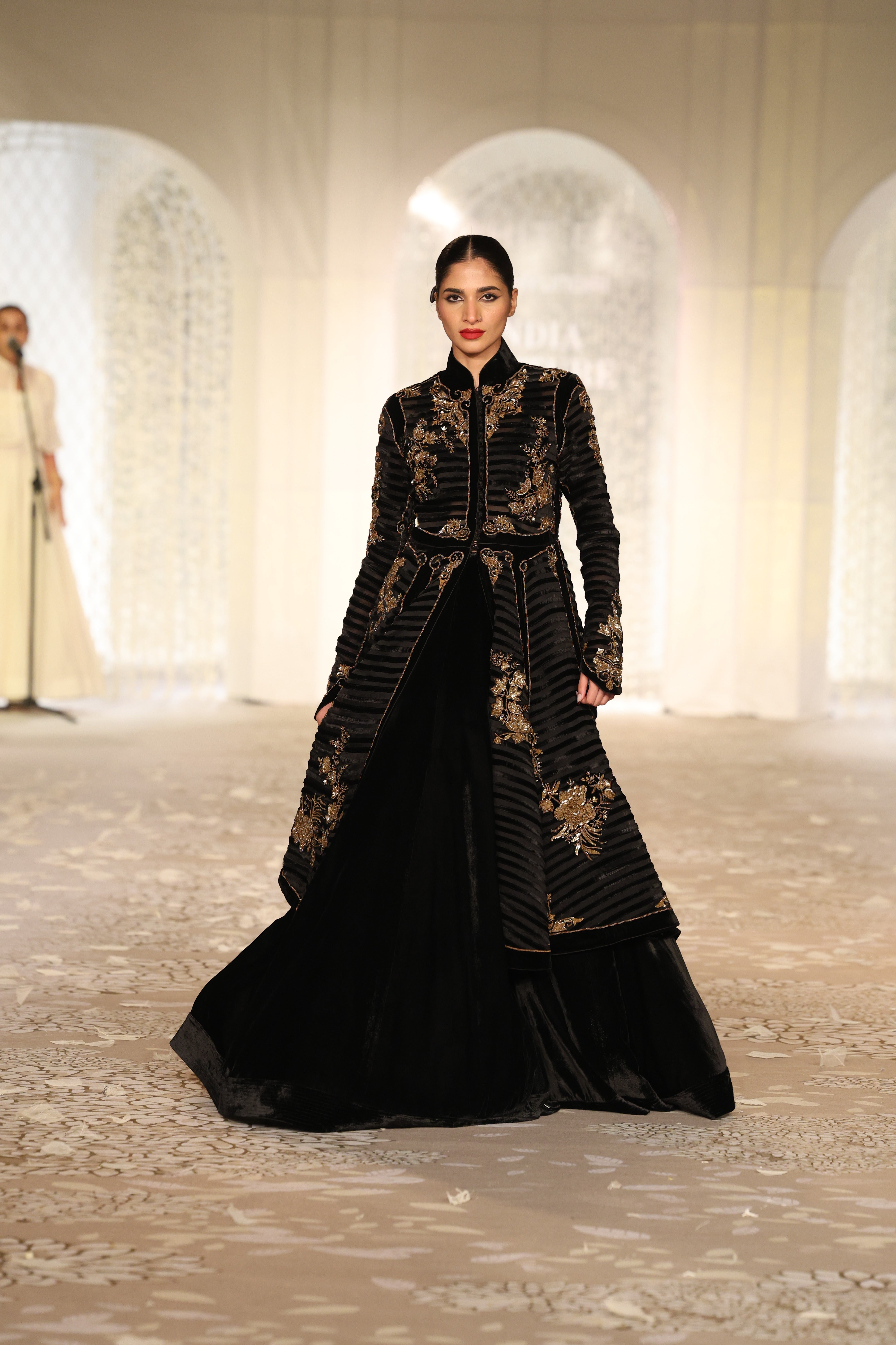 Velvet & Organza Applique Embroidered Jacket