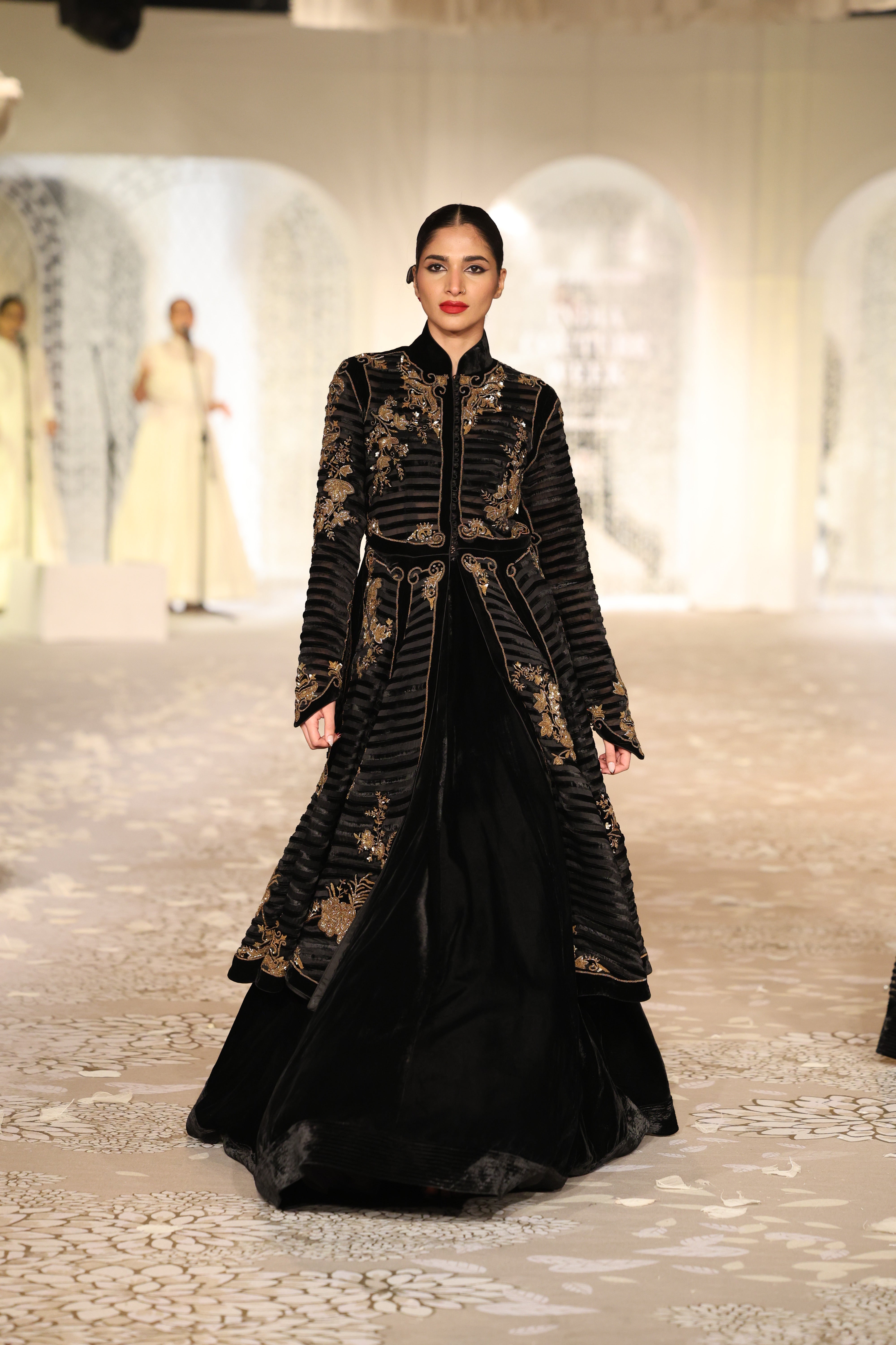 Velvet & Organza Applique Embroidered Jacket