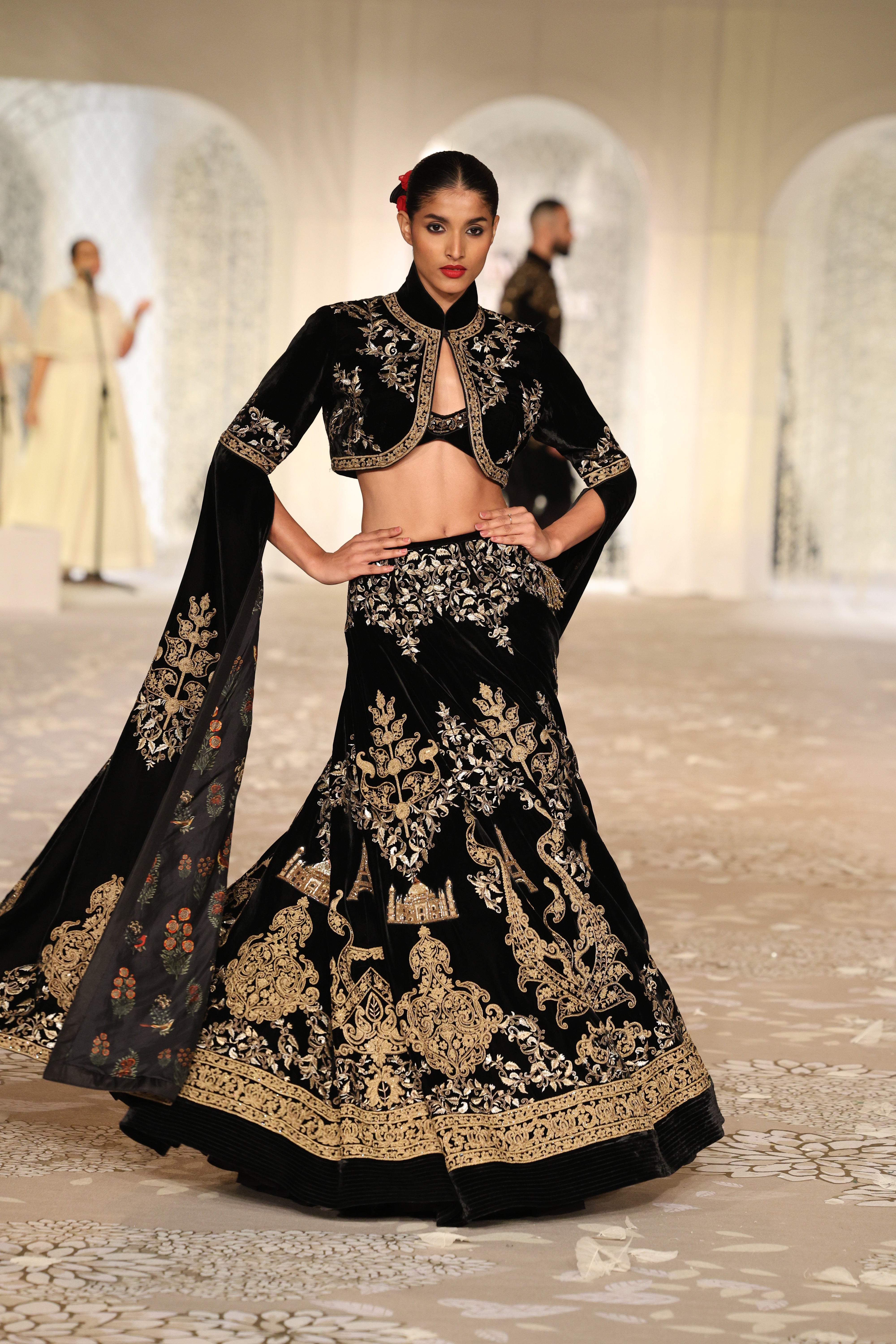 Velvet Embroidered Lehenga Set