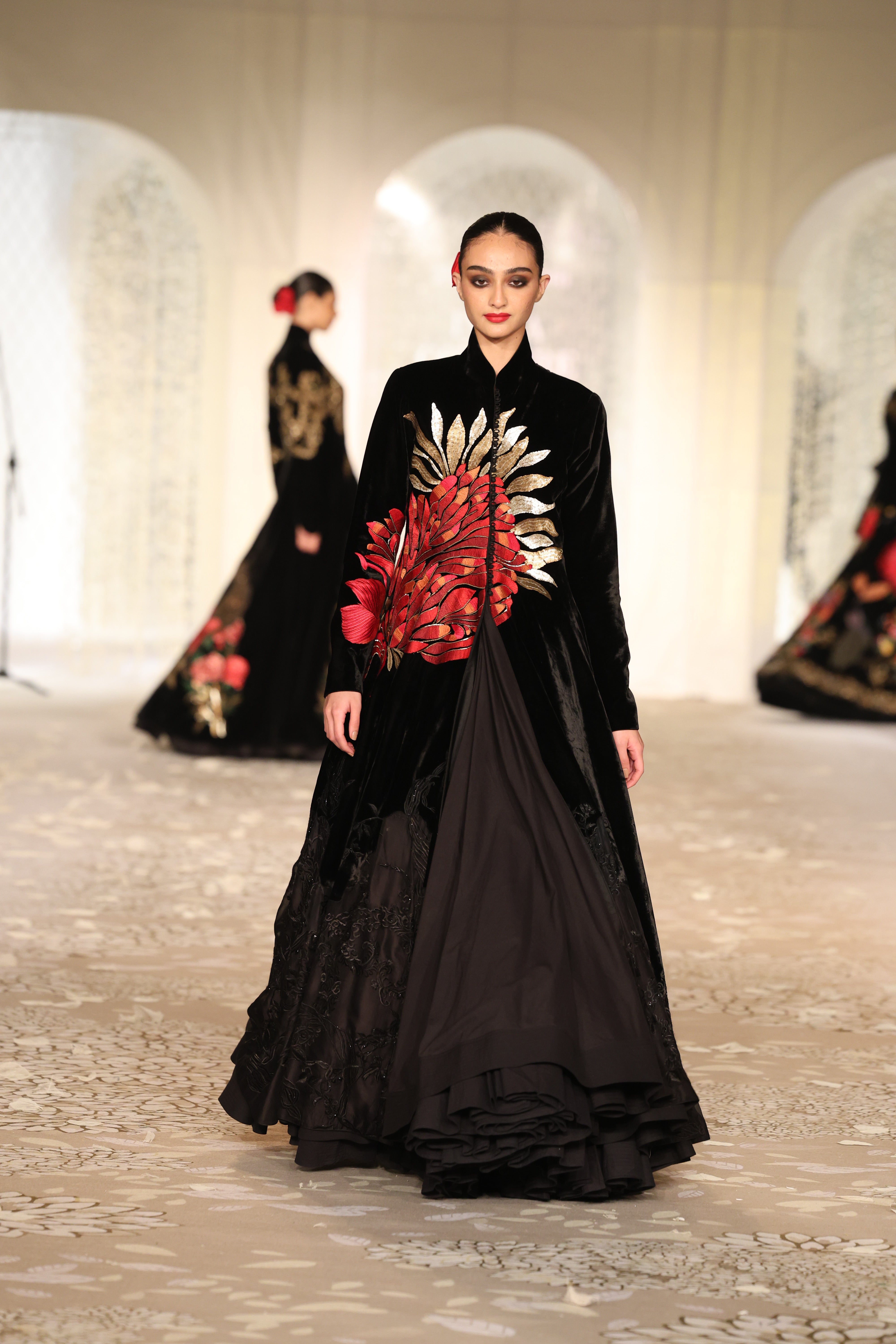 Velvet & Organza Applique Embroidered Jacket