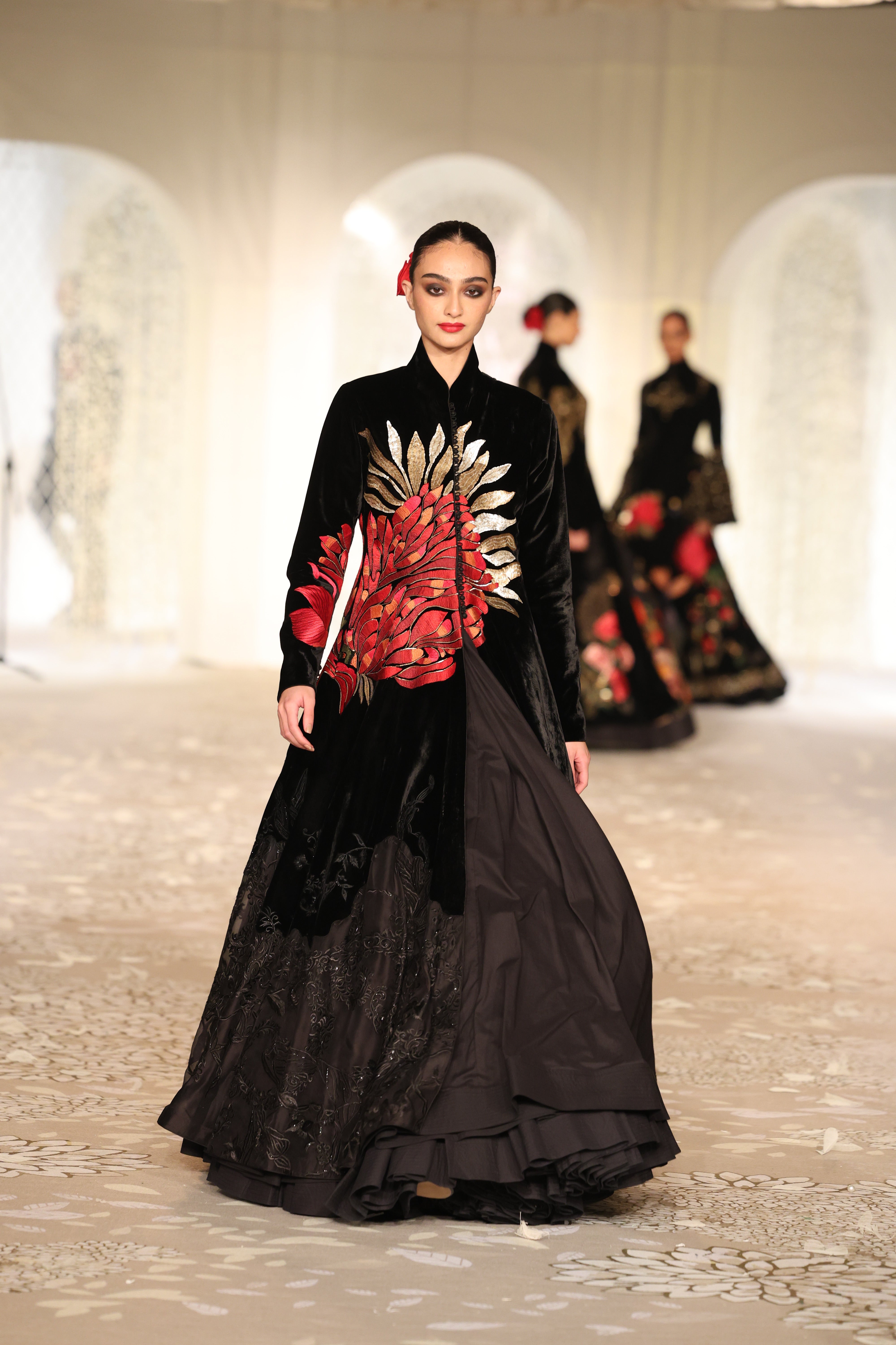 Velvet & Organza Applique Embroidered Jacket