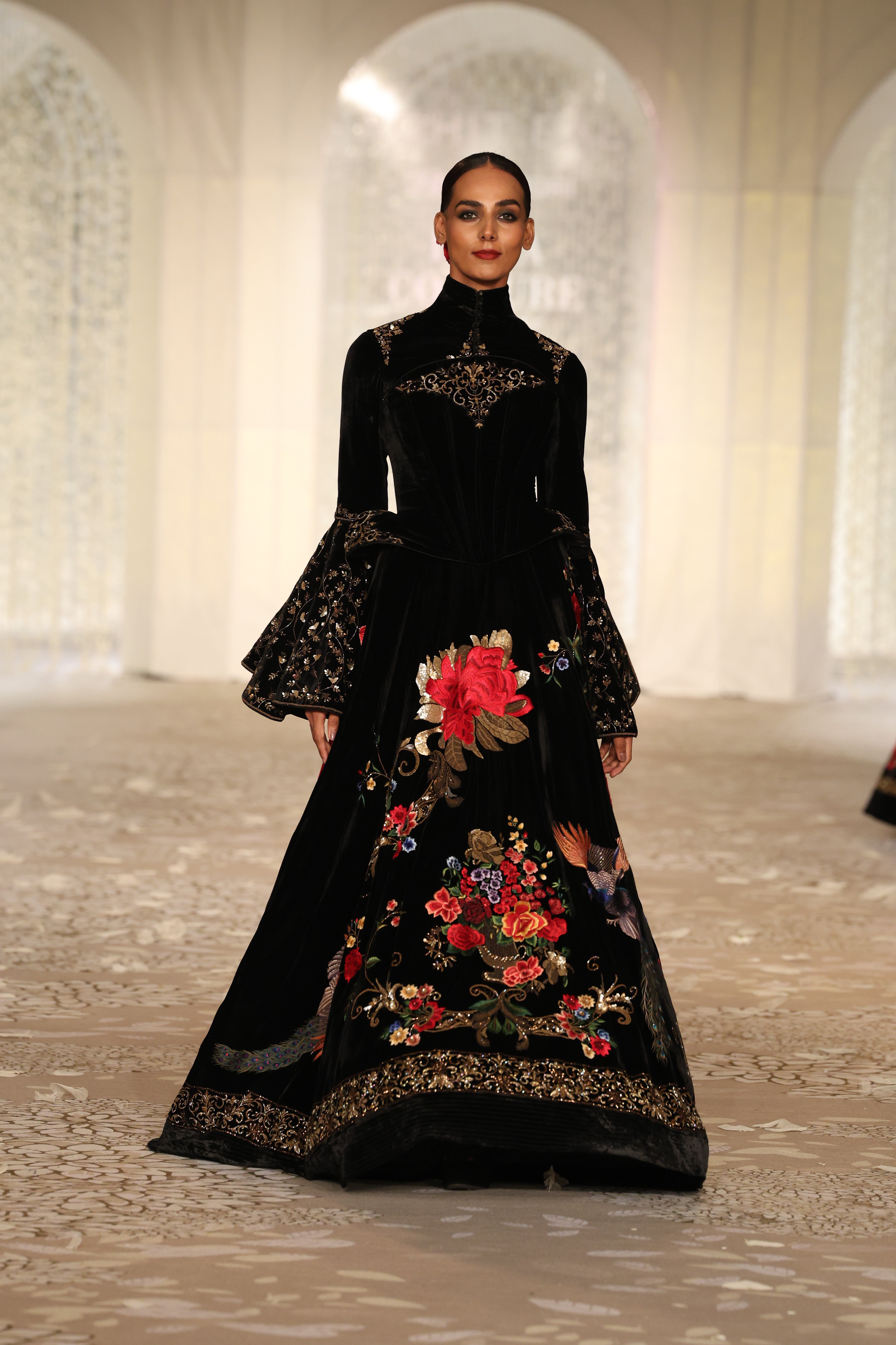 Velvet lehenga set with floral Embroidery