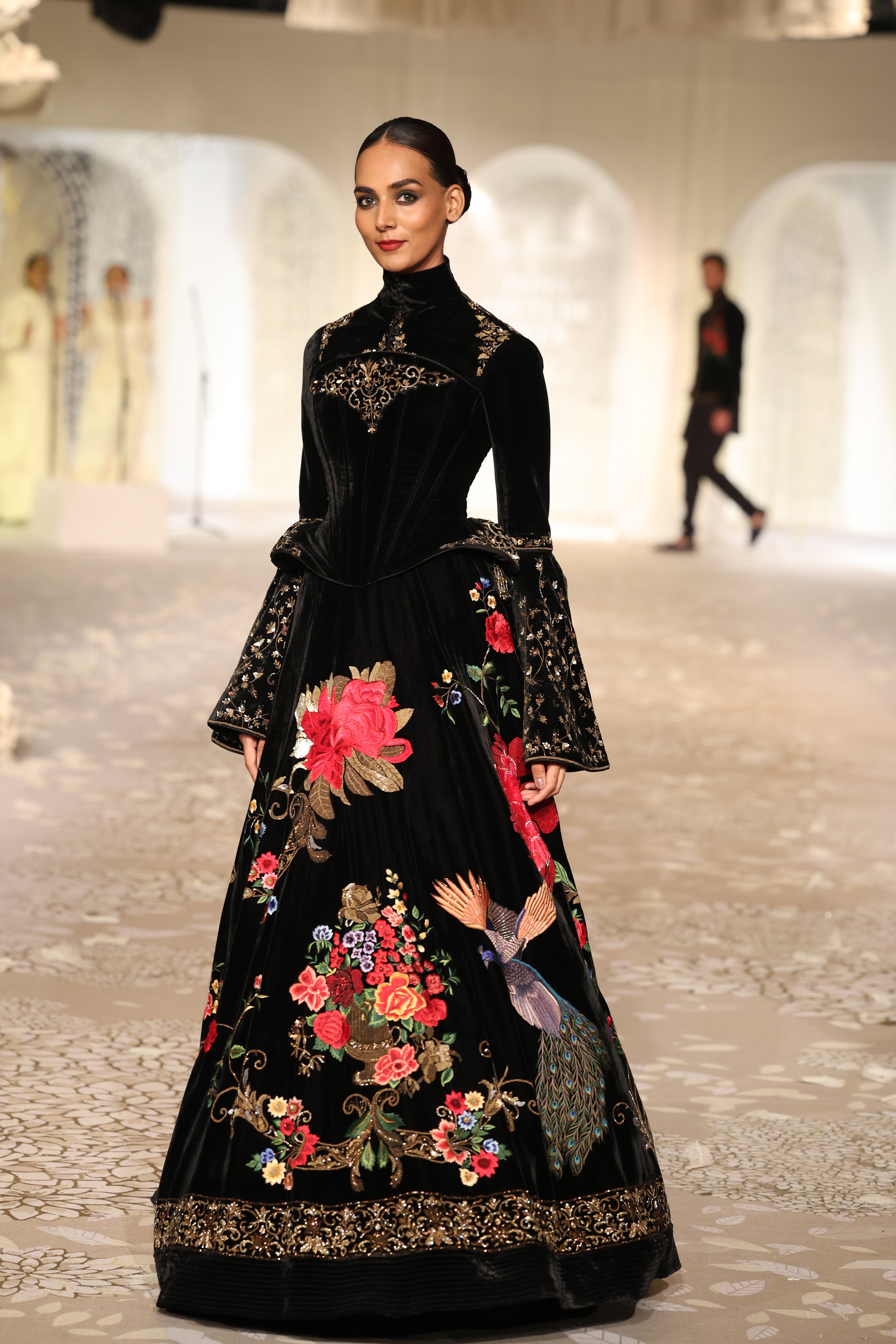 Velvet lehenga set with floral Embroidery