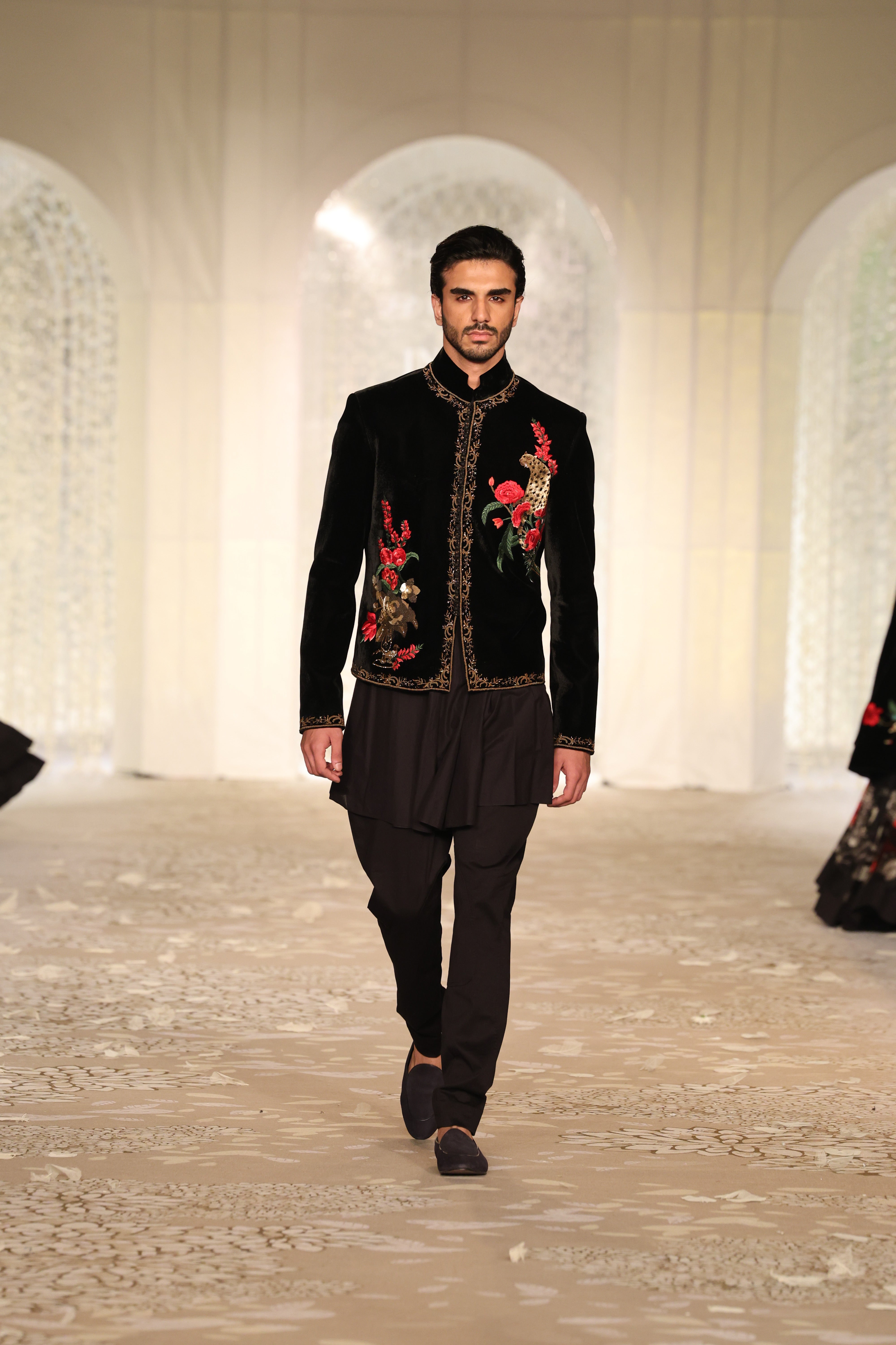 Velvet Bandhgala With Floral Embroidery