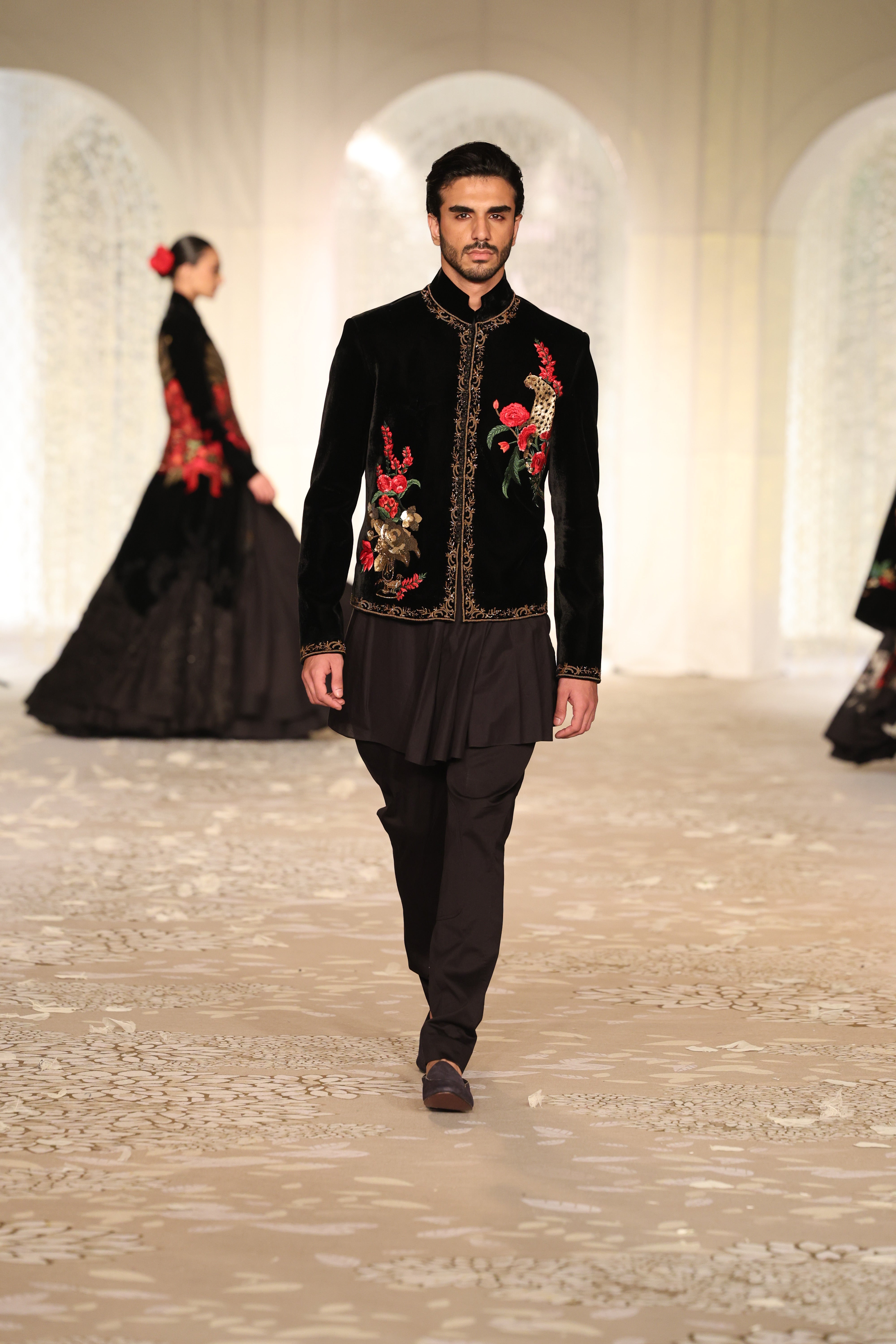 Velvet Bandhgala With Floral Embroidery