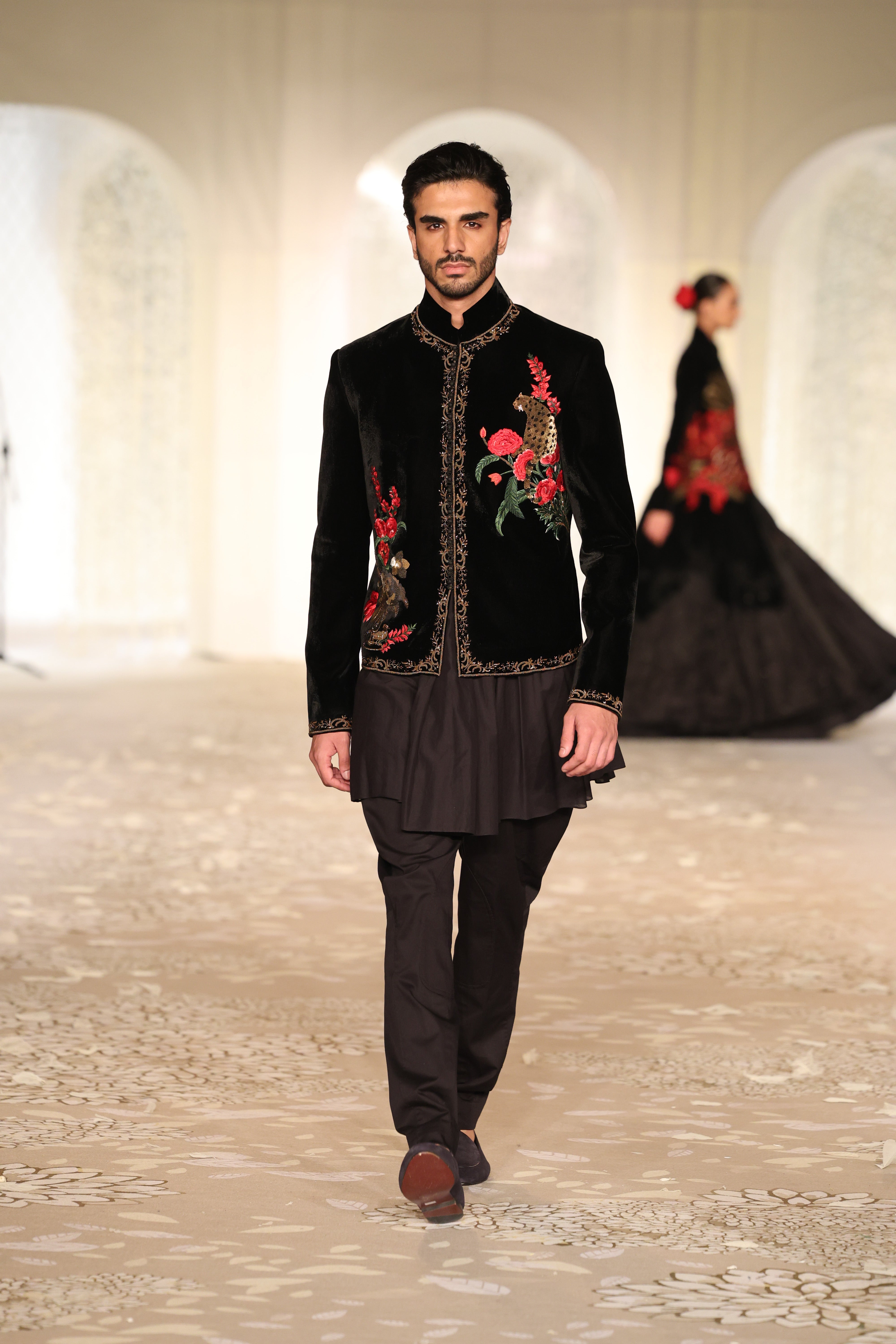 Velvet Bandhgala With Floral Embroidery