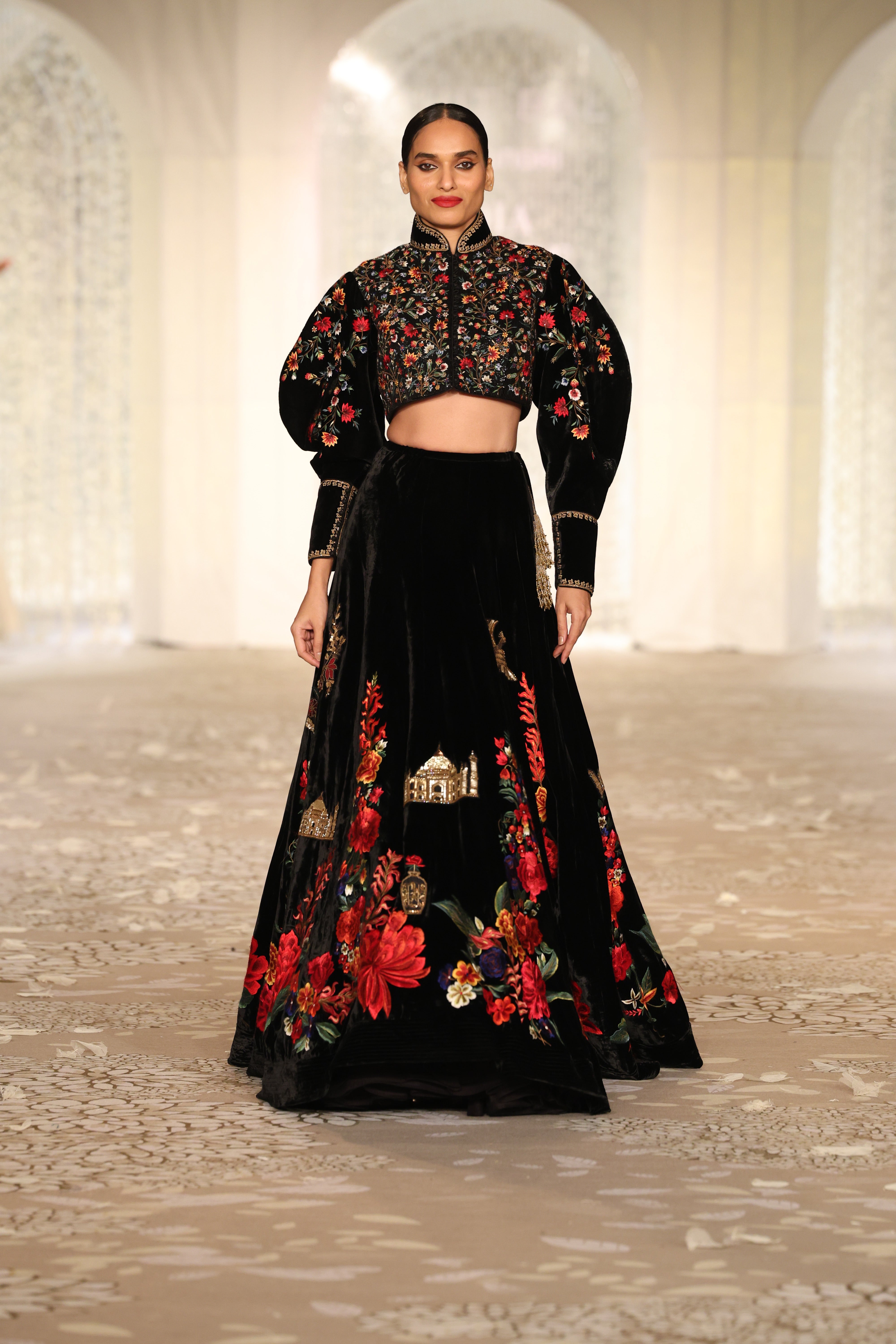 Velvet Embroidered Lehenga Set