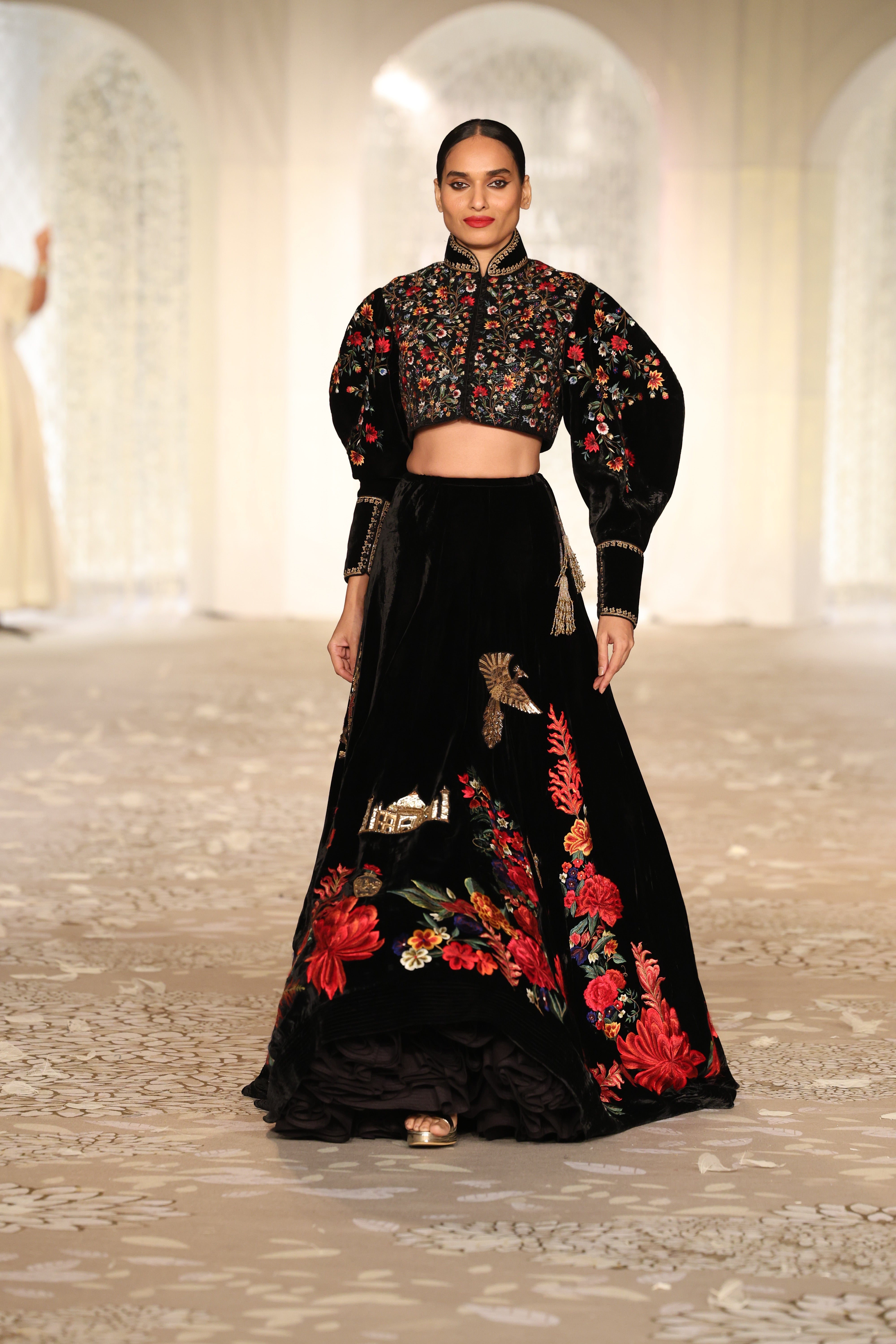 Velvet Embroidered Lehenga Set