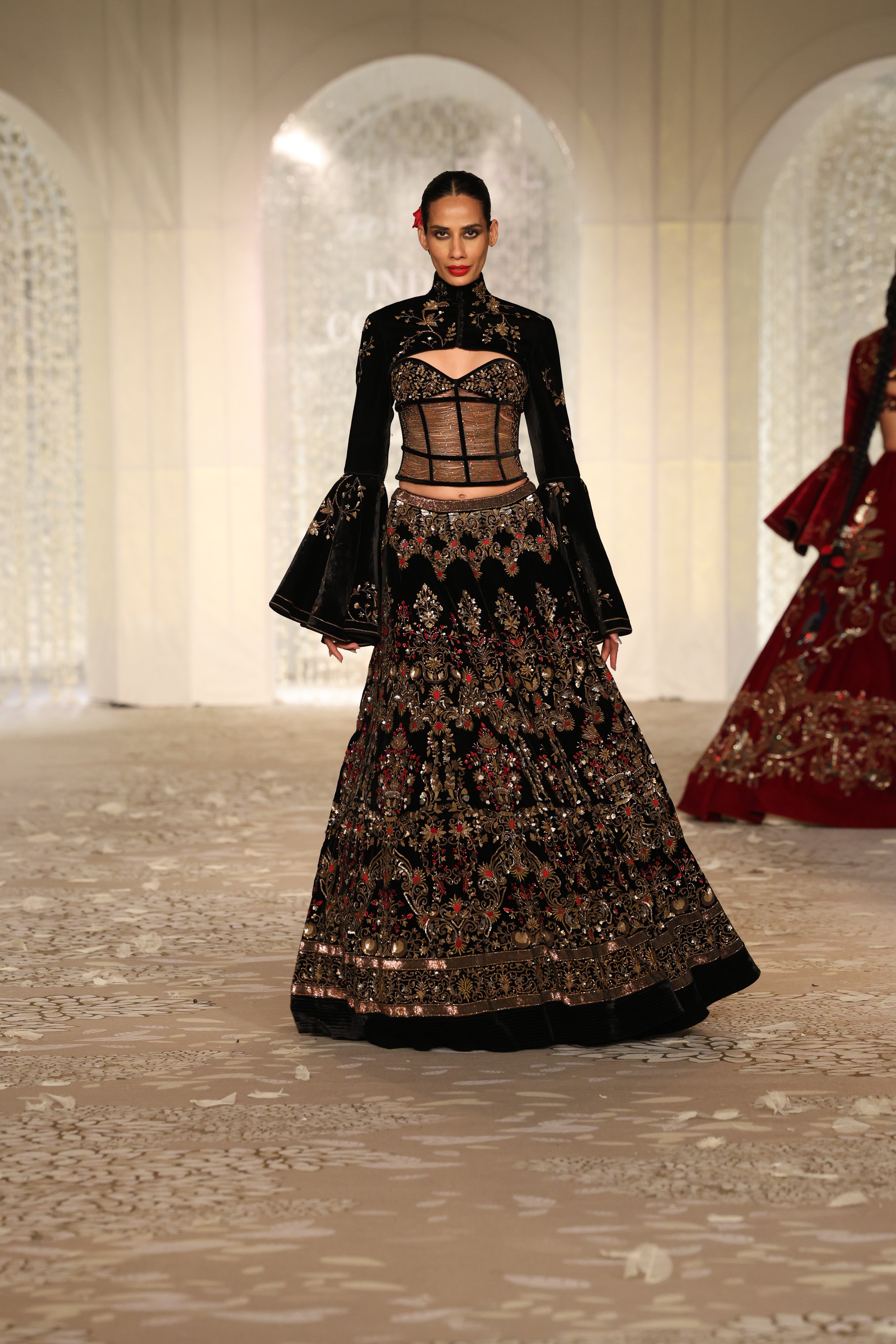 Velvet lehenga set with Embroidery