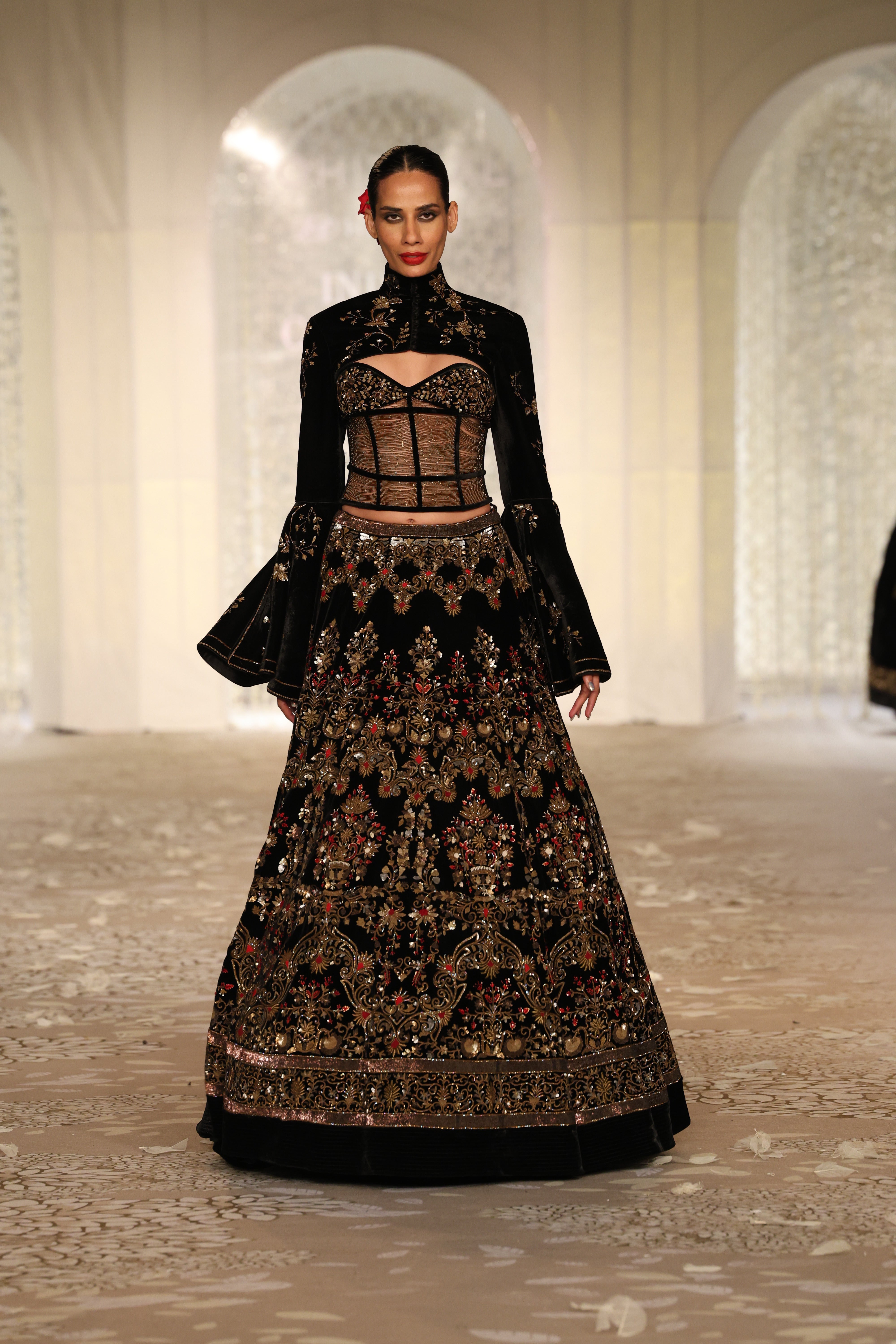 Velvet lehenga set with Embroidery