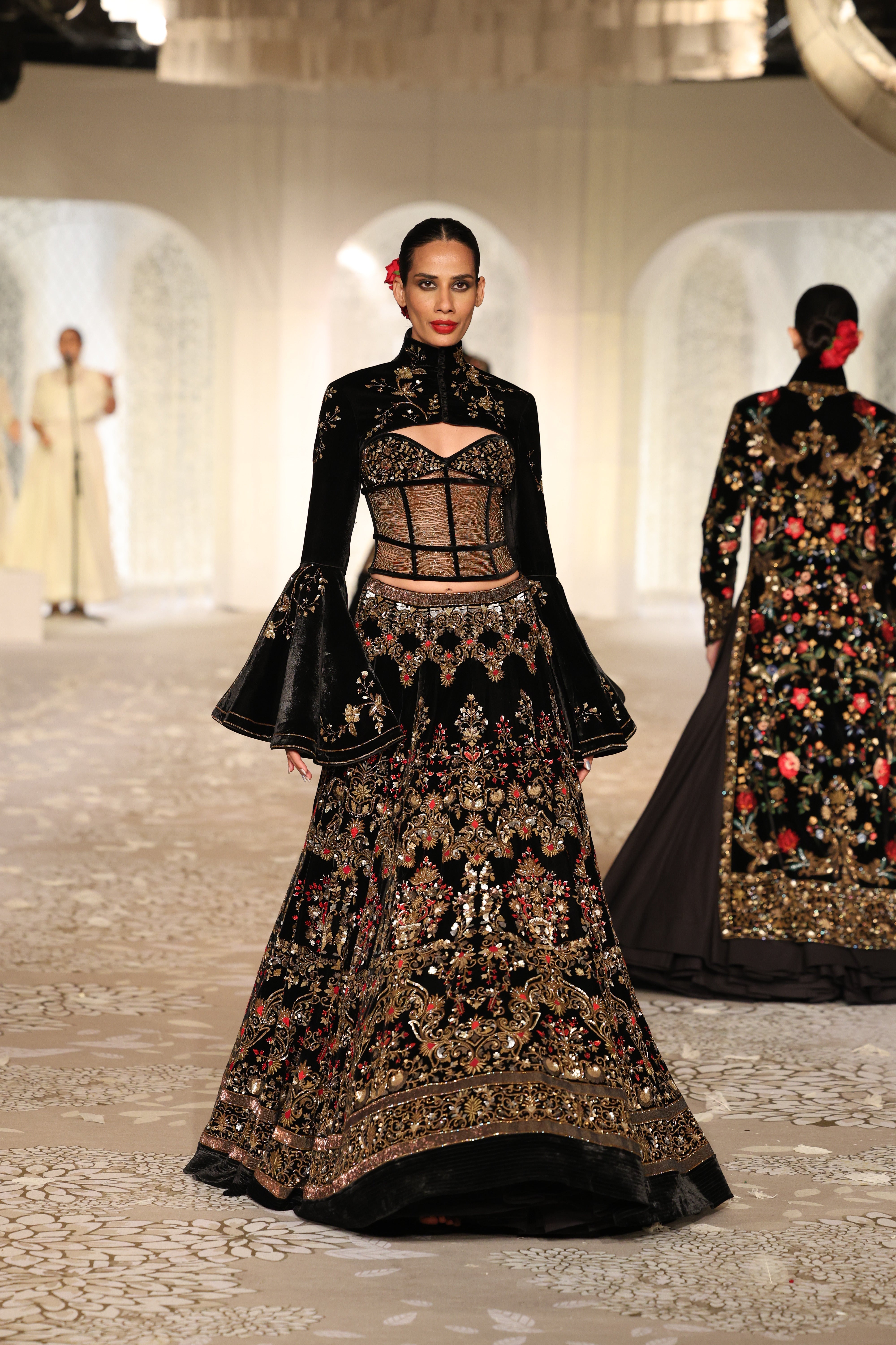 Velvet lehenga set with Embroidery