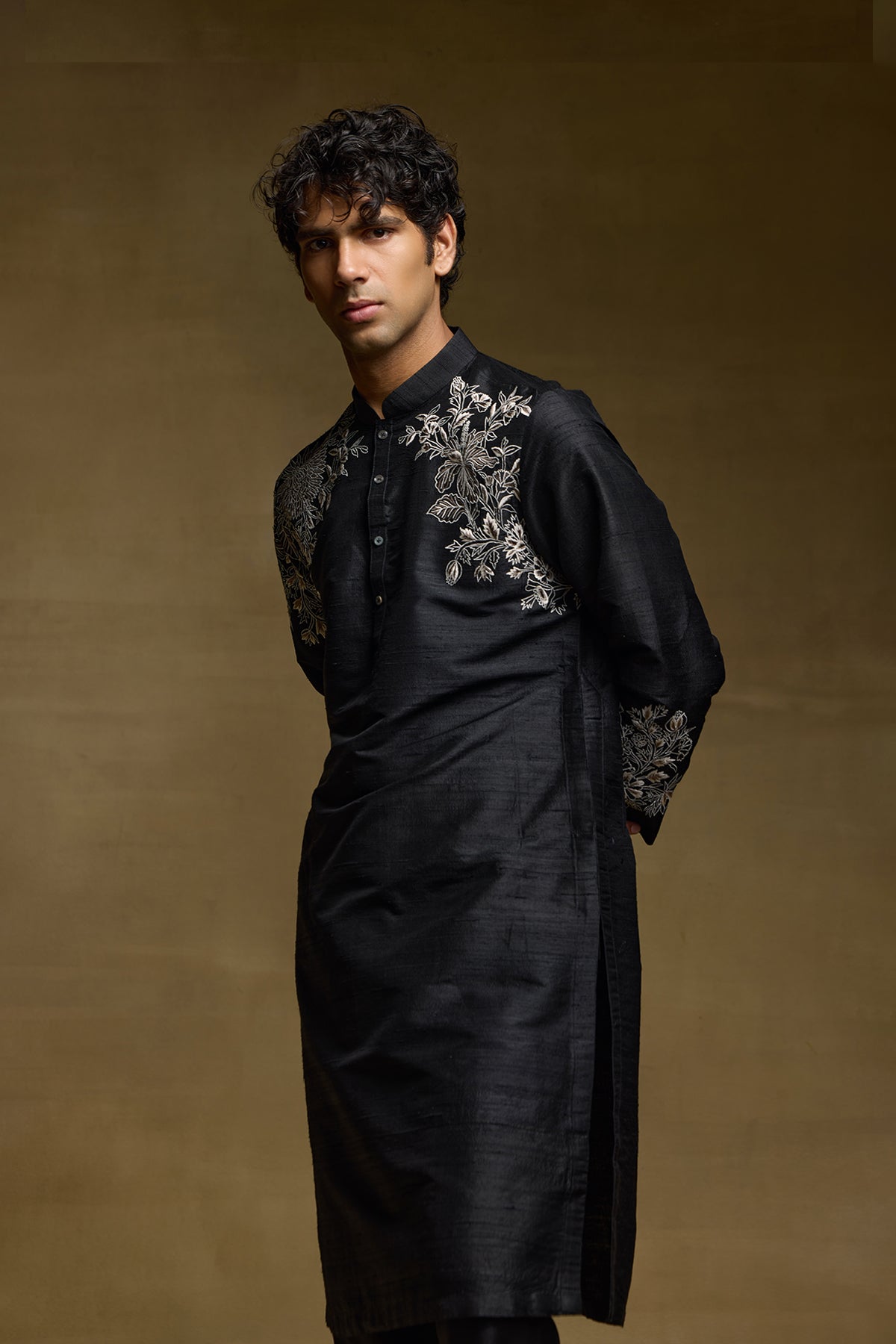 Black Royal Crest Mens Sherwani