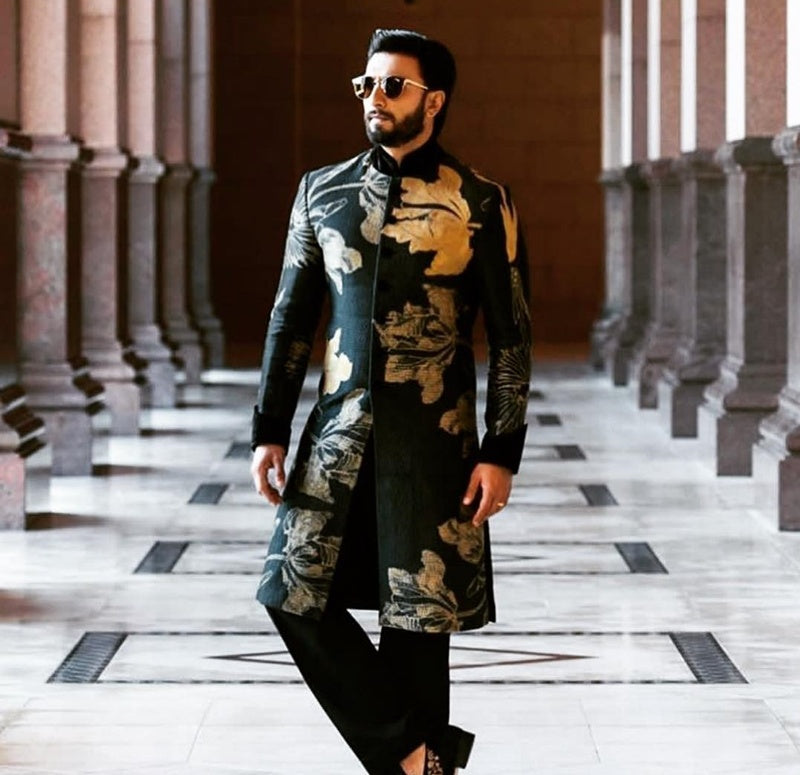 Black Chanderi Shibori Embroidered Sherwani