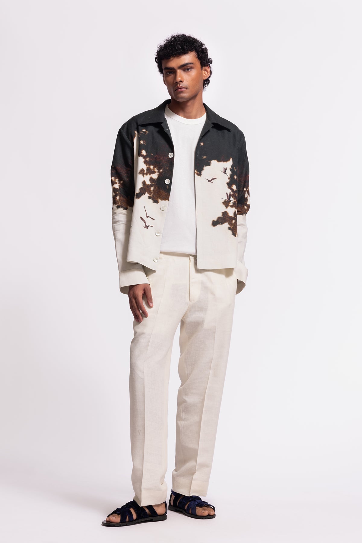 Men’s Ivory Printed Linen Jacket