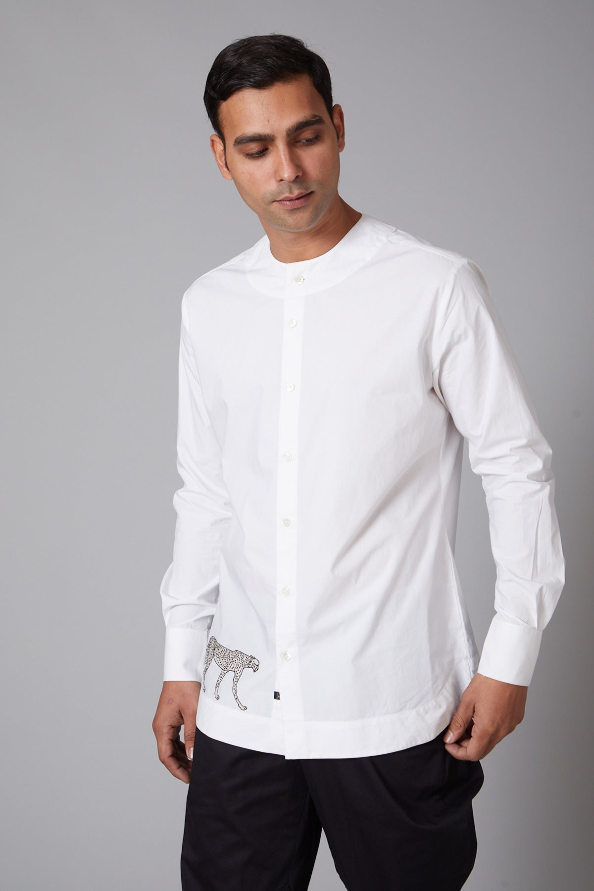 White Poplin Cheetah Embroidered Shirt