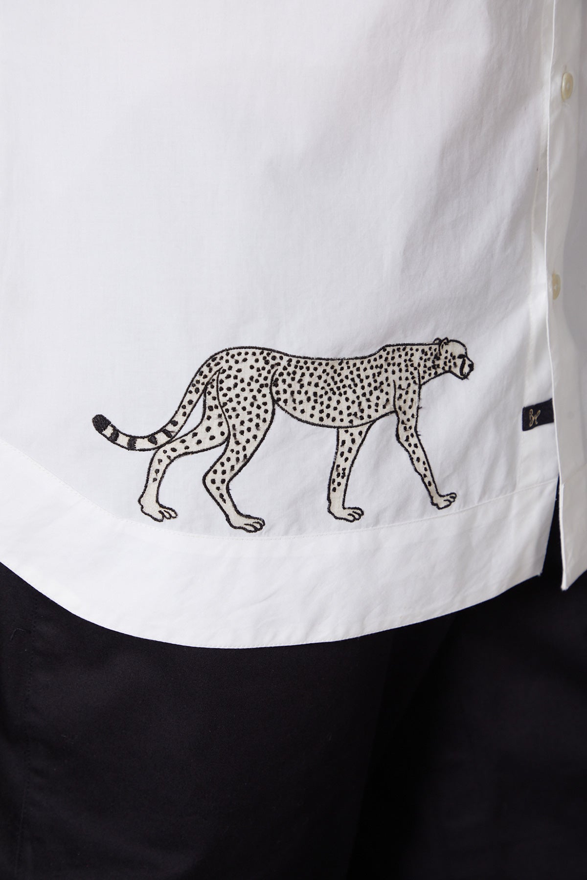 White Poplin Cheetah Embroidered Shirt