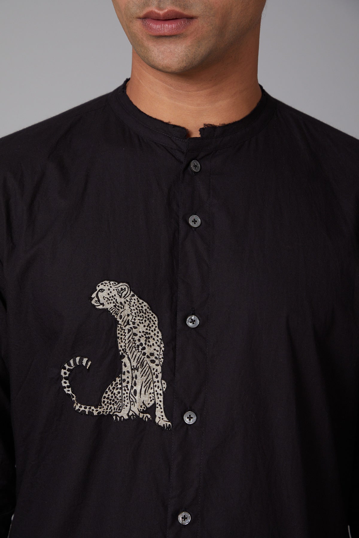 Black Poplin Embroidered Shirt