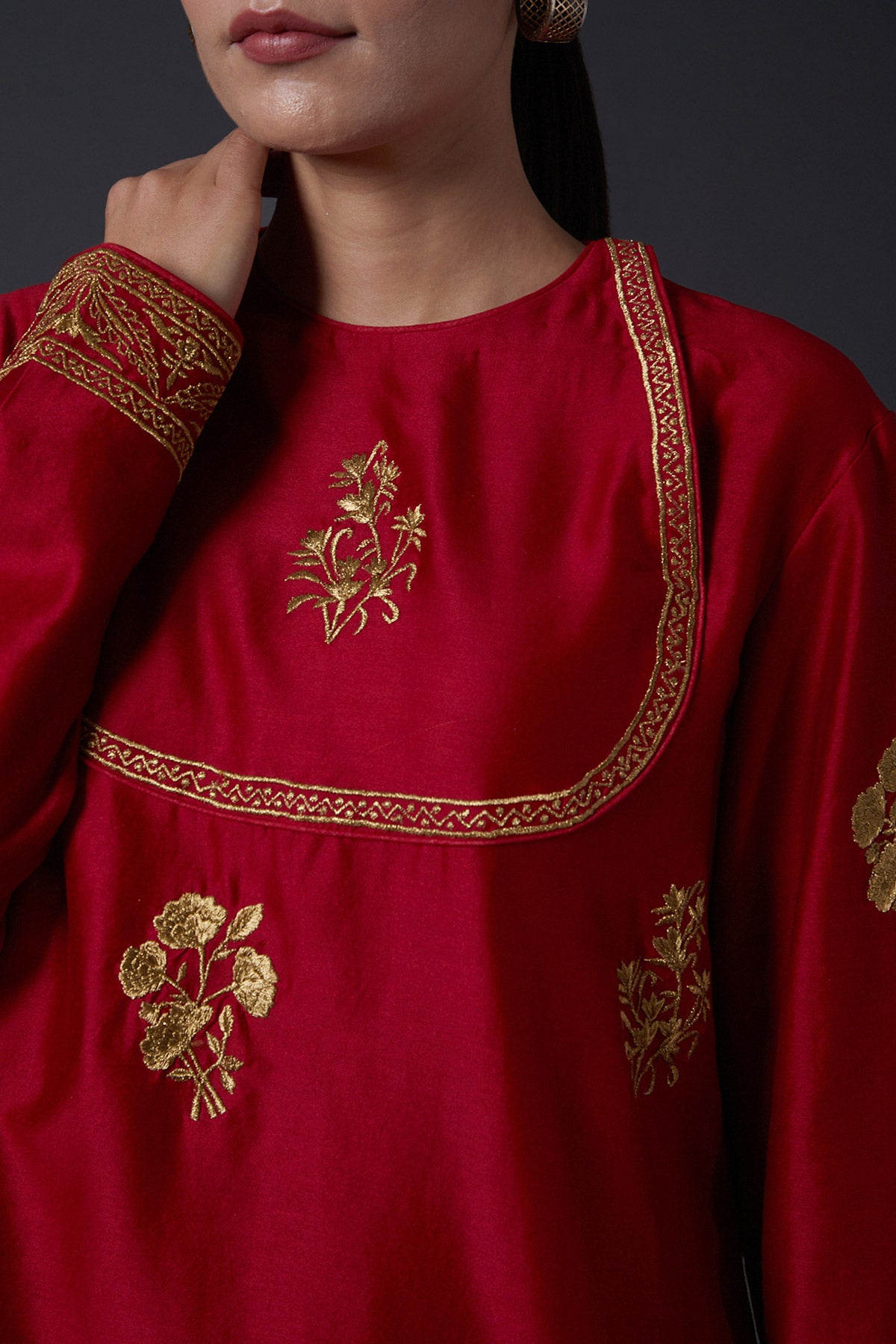 Red Zari Embroidered Tunic