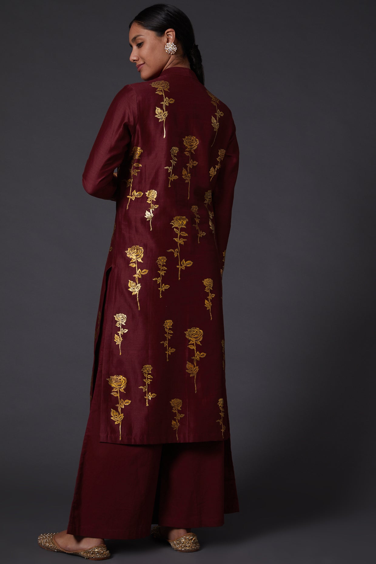 Wine & Gold Block Printed Tunic Set