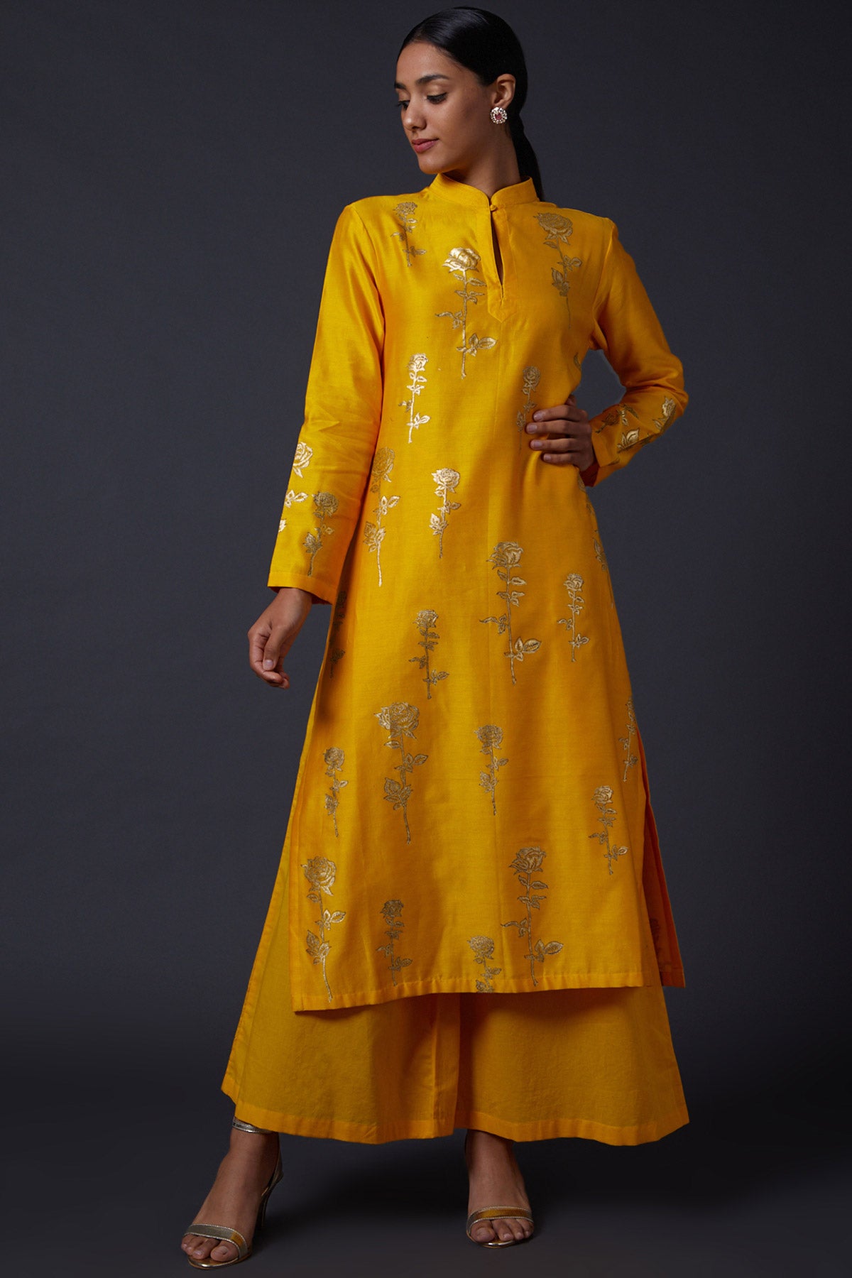 Yellow Block Printed Tunic Set