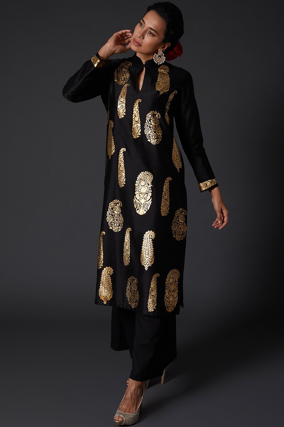 Chanderi Abstract Tunic Set with Voile Pants