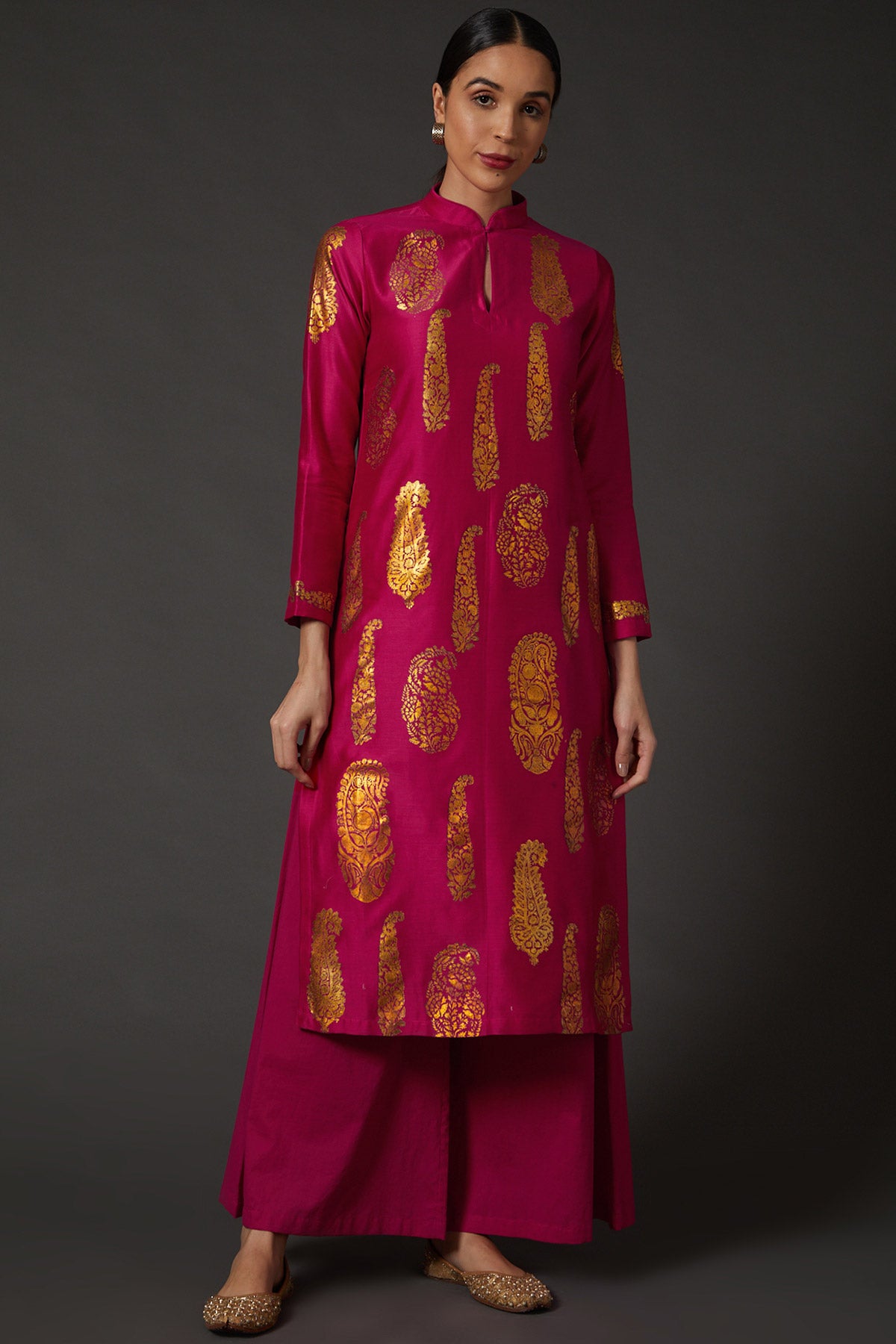 Chanderi Abstract Tunic Set with Voile Pants