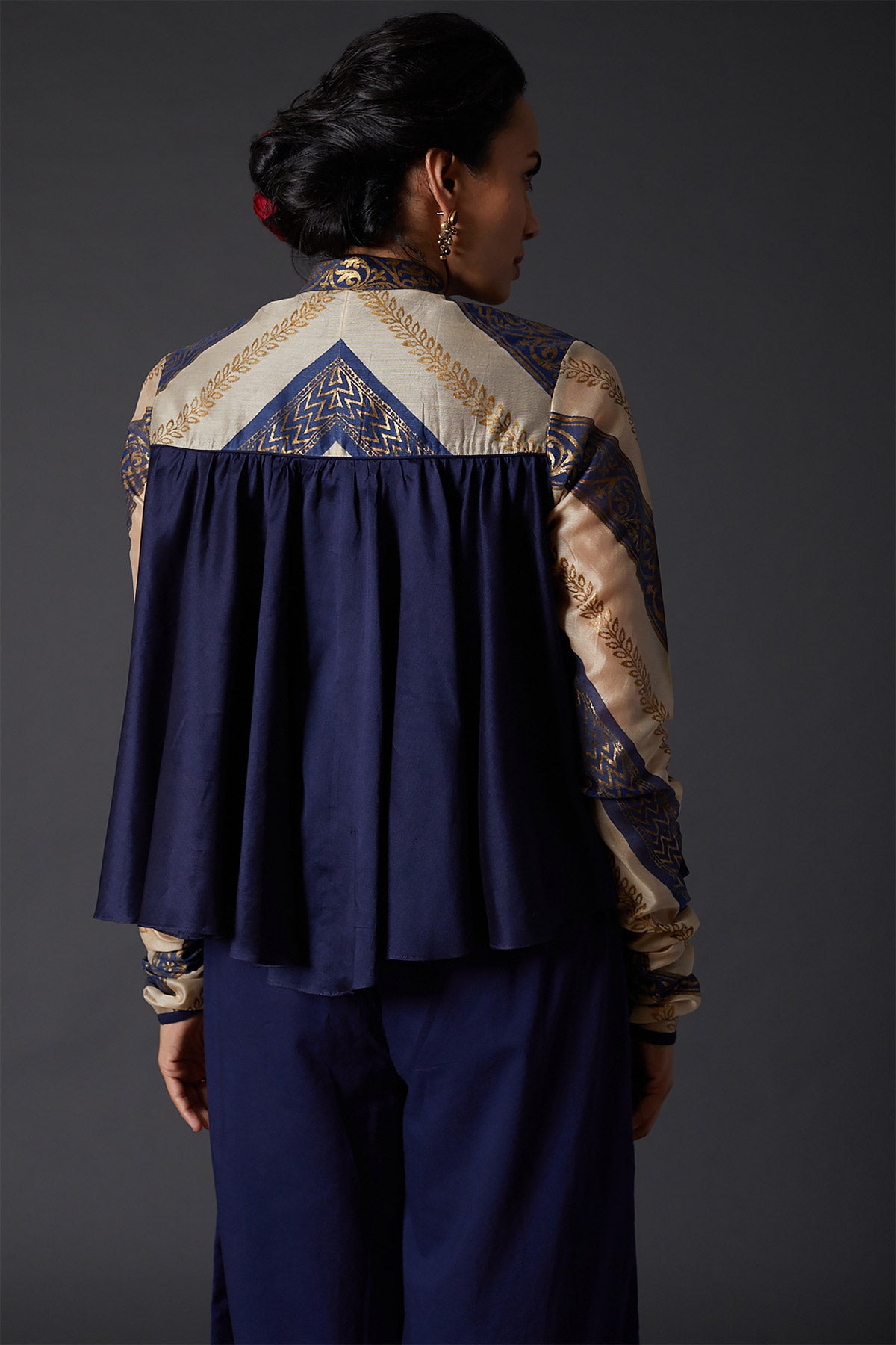 Indigo Blue Block Printed Chanderi Silk Tunic Set