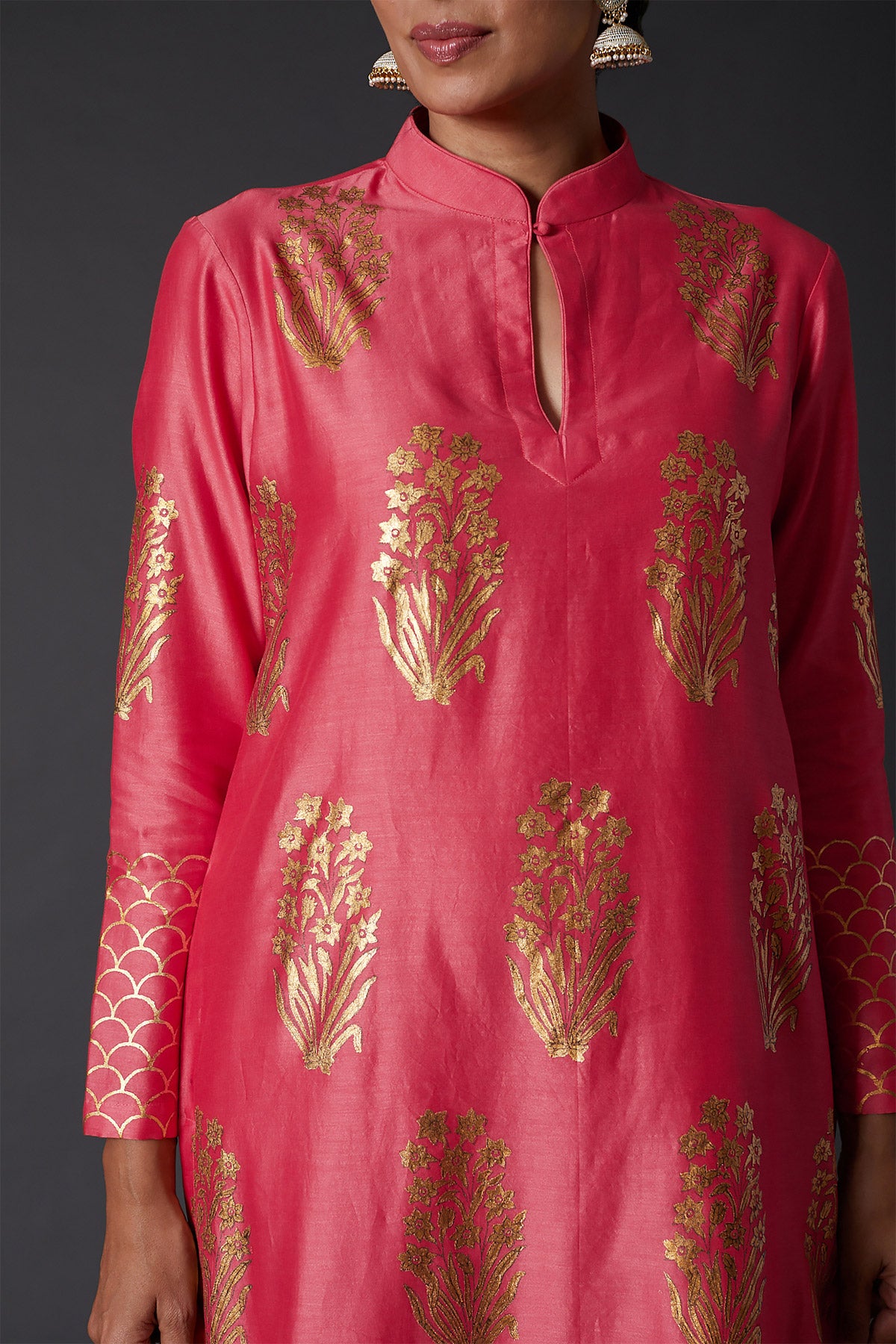 Coral Pink Block Printed Tunic Set