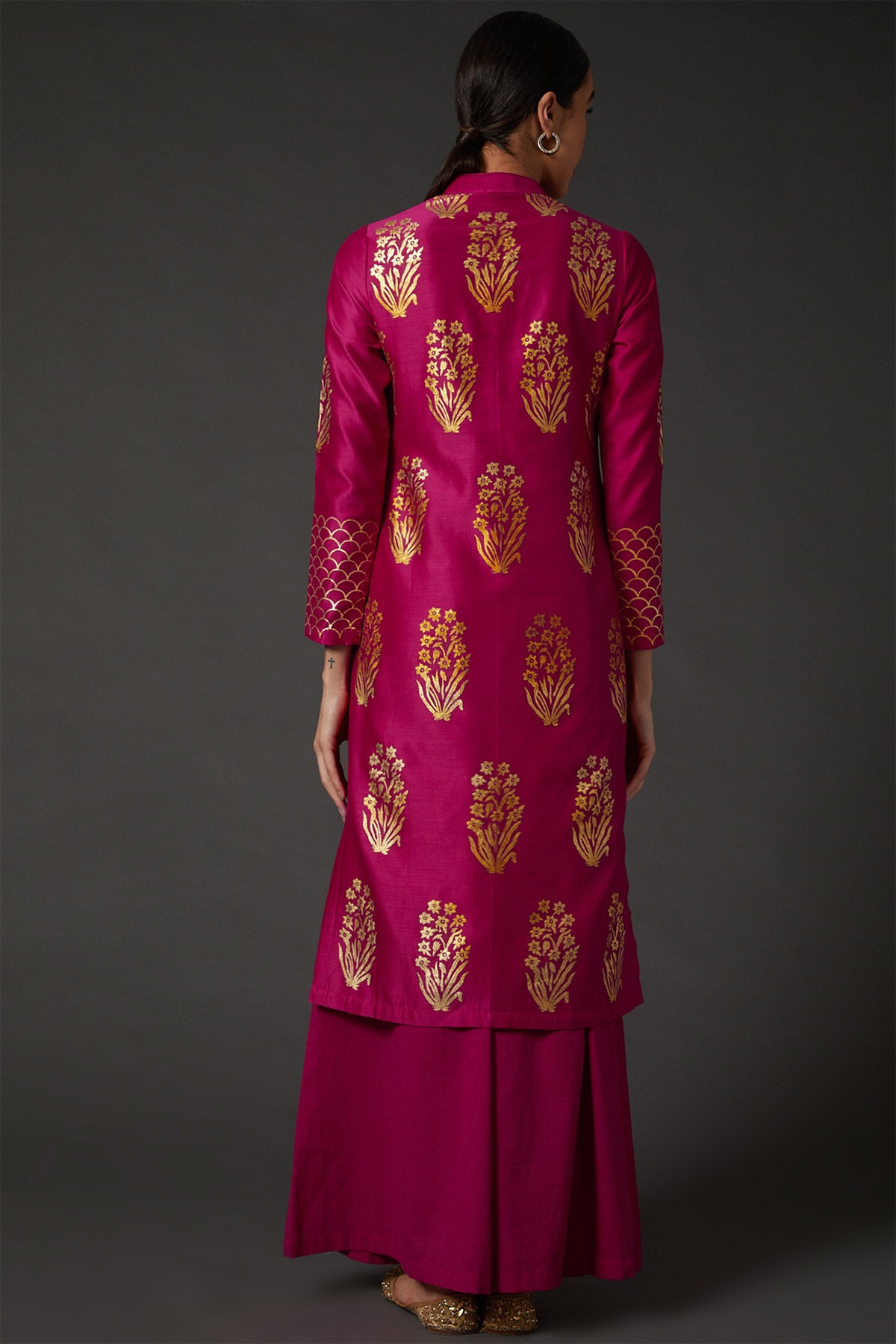 Fuchsia & Gold Block Printed Tunic Set