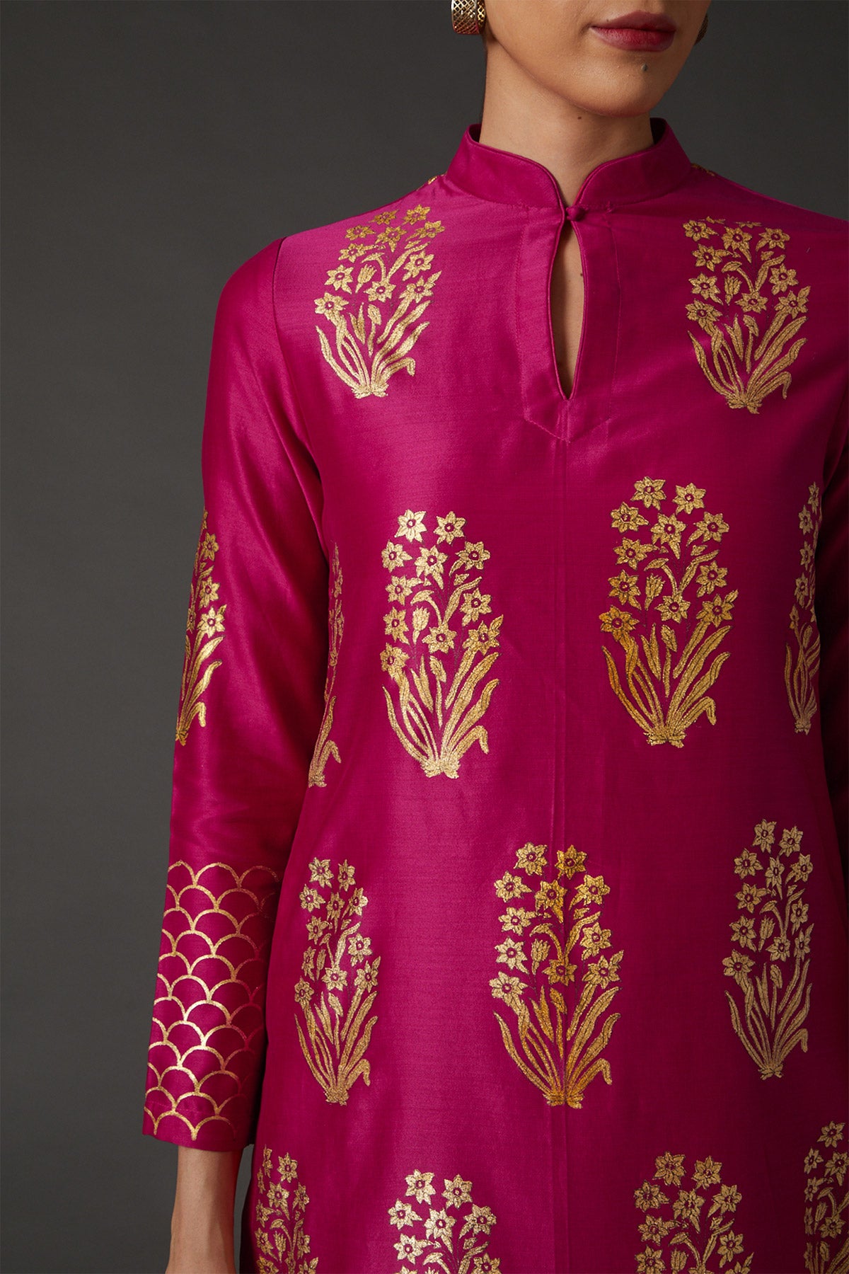 Fuchsia & Gold Block Printed Tunic Set