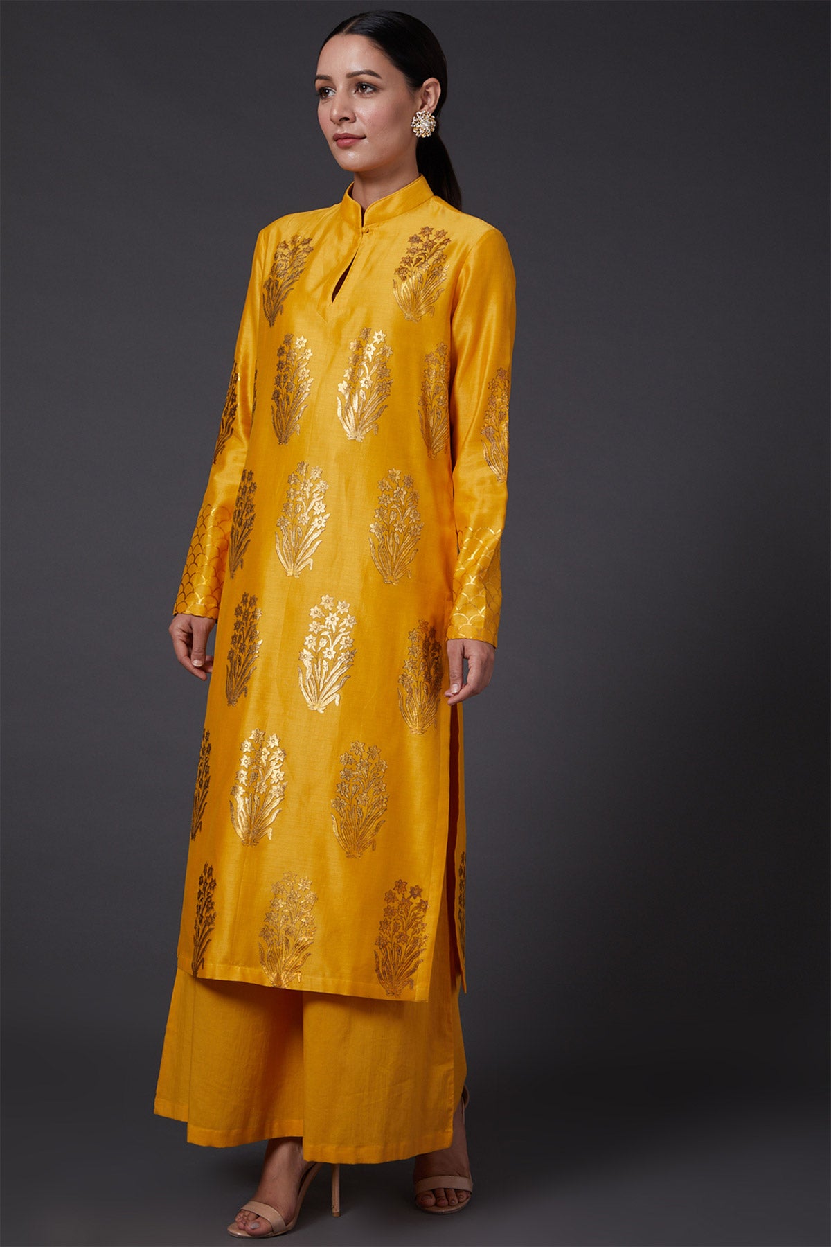 Yellow & Gold Block Printed Tunic Set