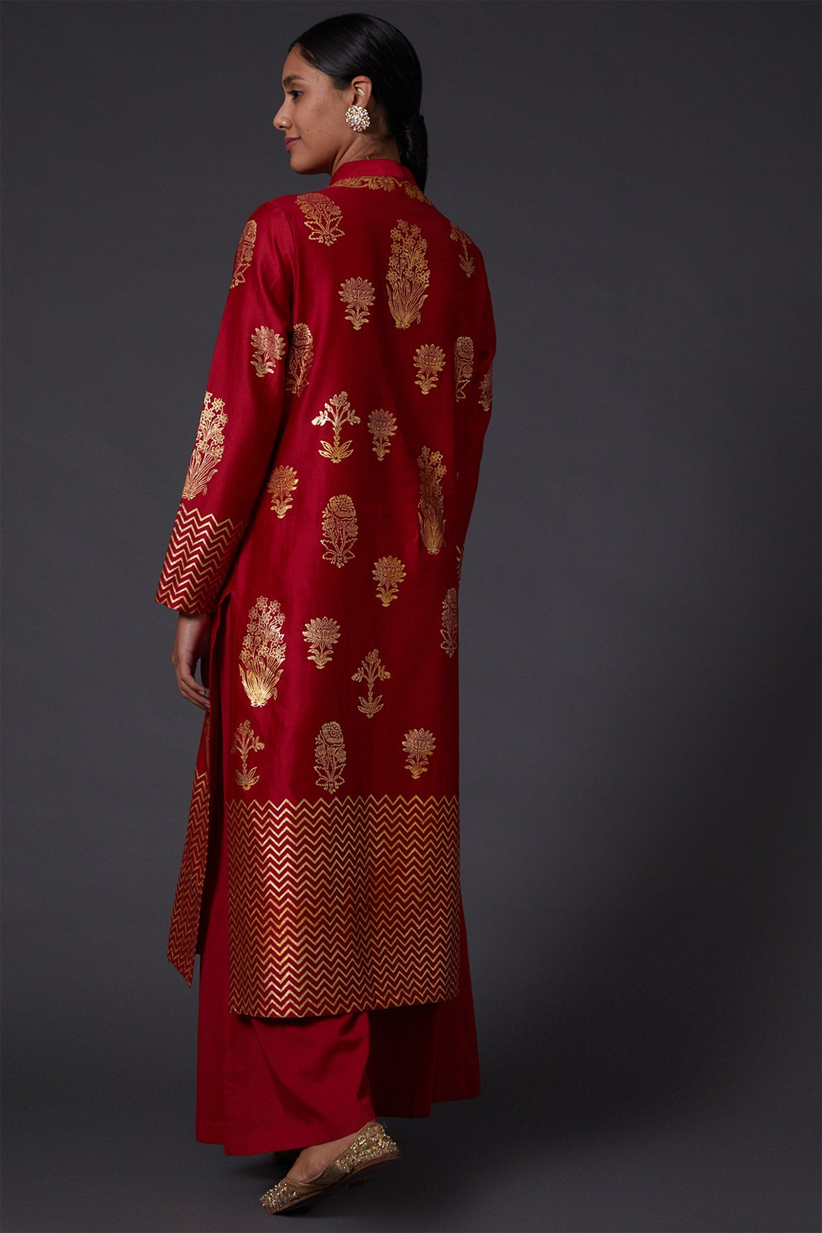 Red Block Printed Tunic Set