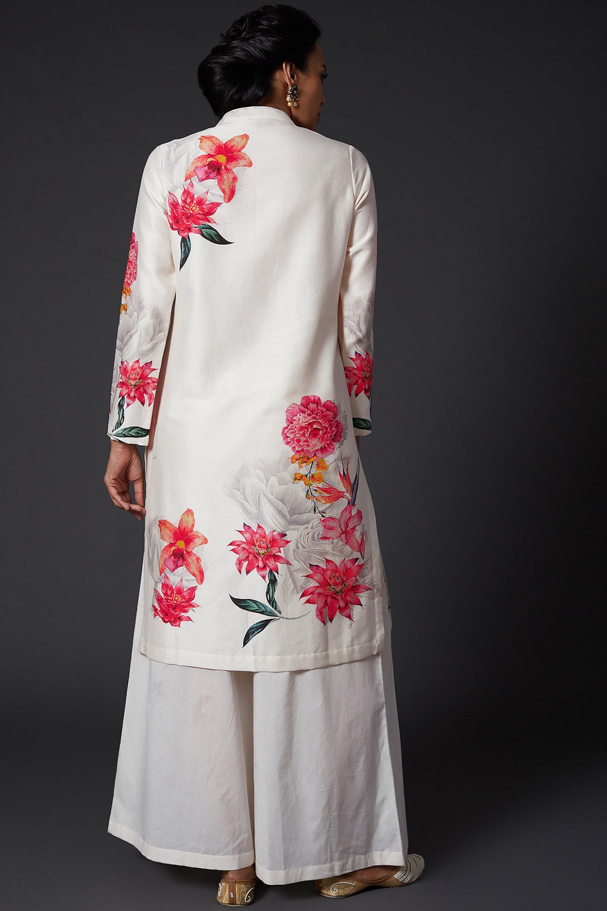 Ivory Printed Chanderi Silk Tunic Set