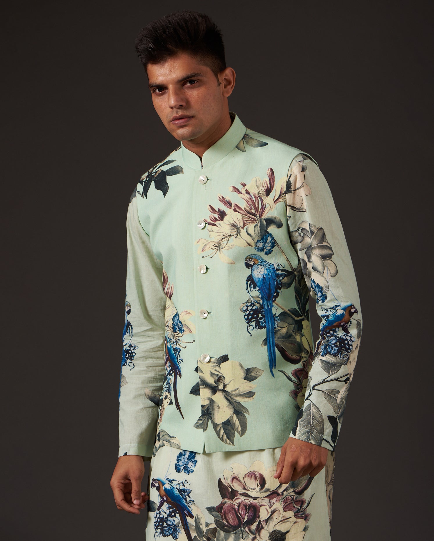Men's Floral Digital Printed Bundi