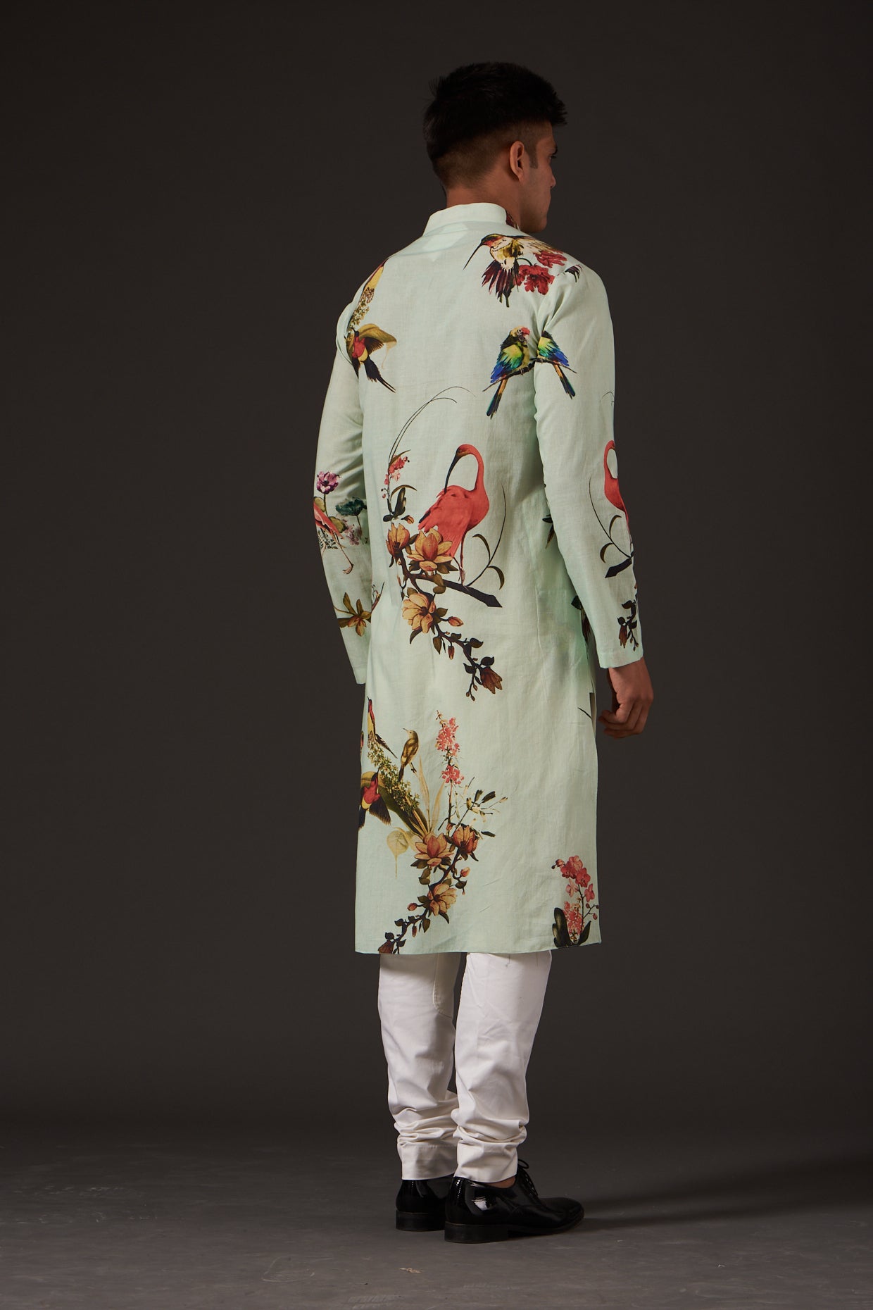 Men's Kurta Set with Floral & Bird Digital Print