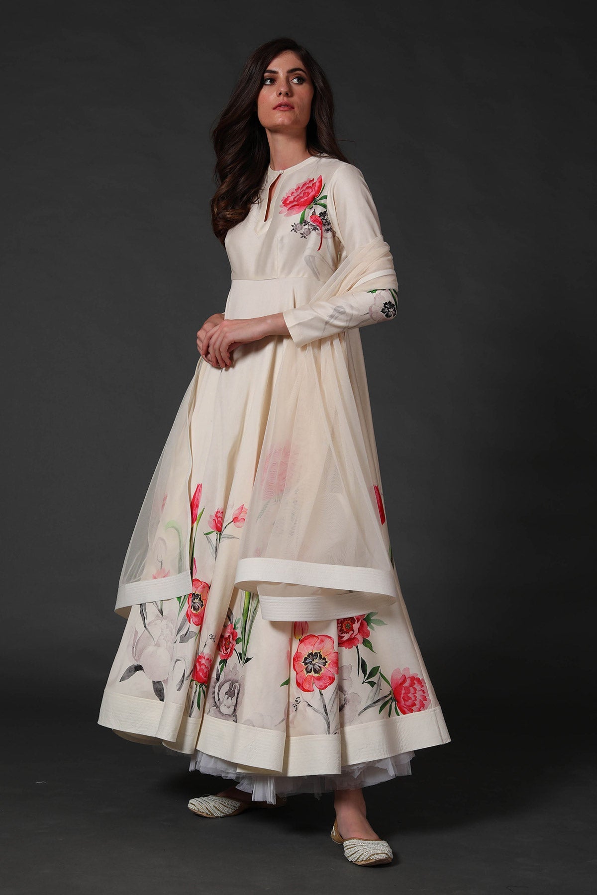 Chanderi Anarkali Set With Floral Digital Print-RTS