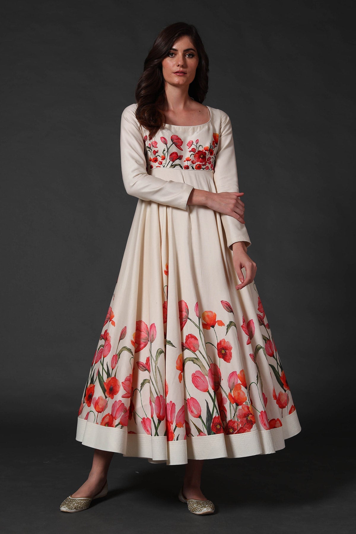 Chanderi Anarkali Set With Digital Print-RTS