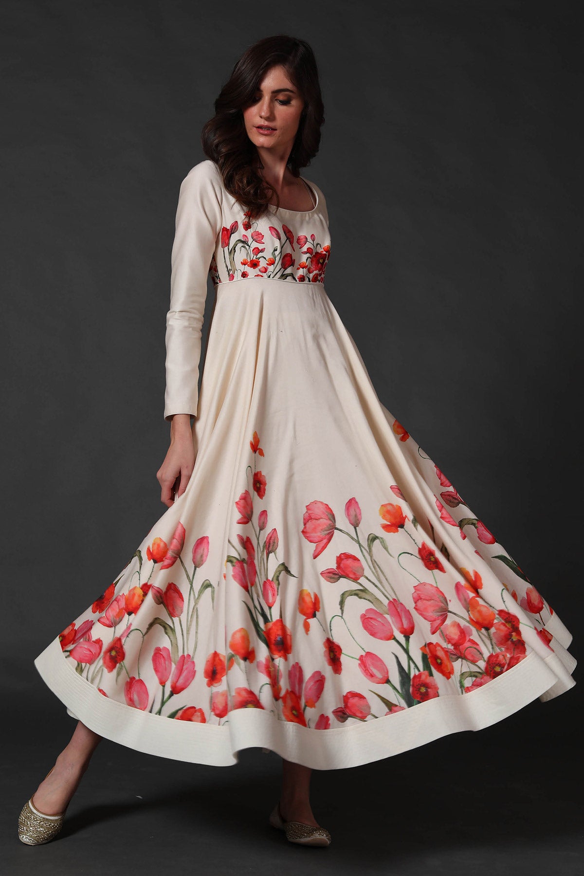 Chanderi Digital Printed Anarkali Ivory