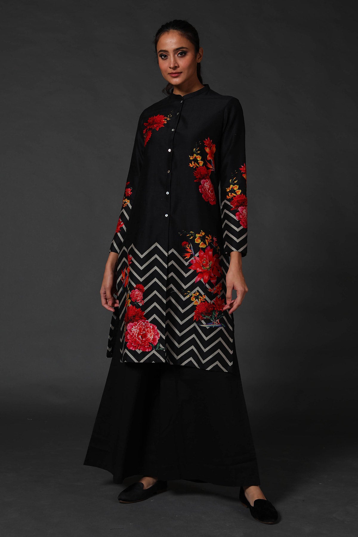 Black Chanderi Tunic And Palazzo