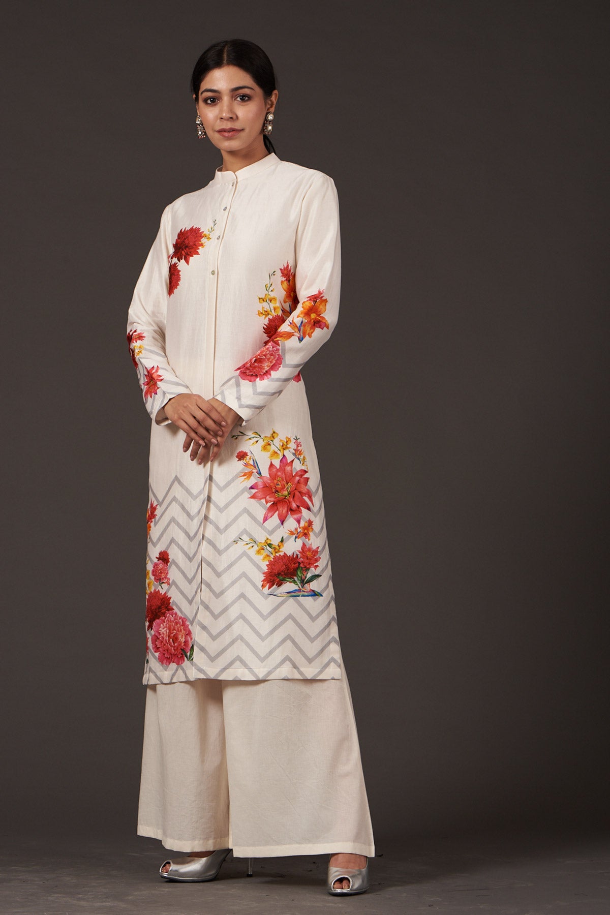 Ivory Chanderi Tunic And Palazzo