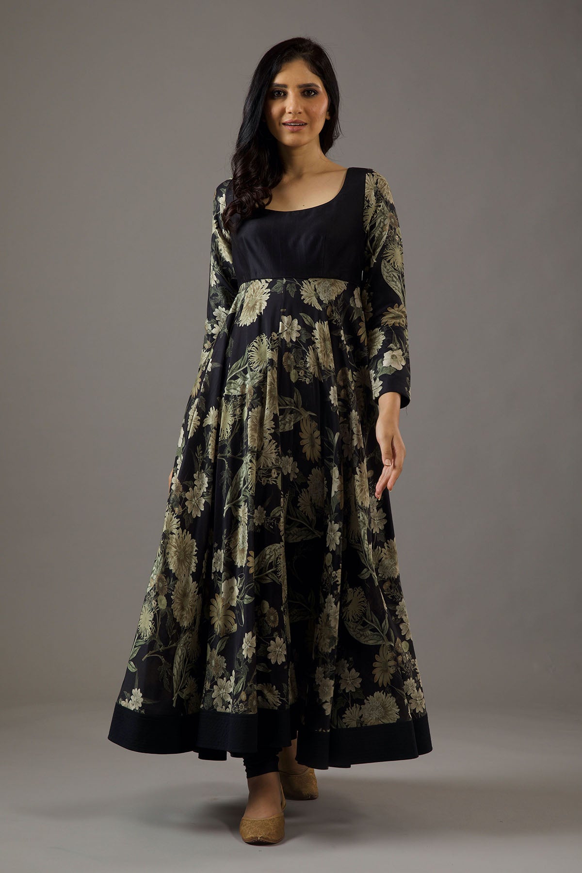 Chanderi Silk Black Printed Anarkali Set