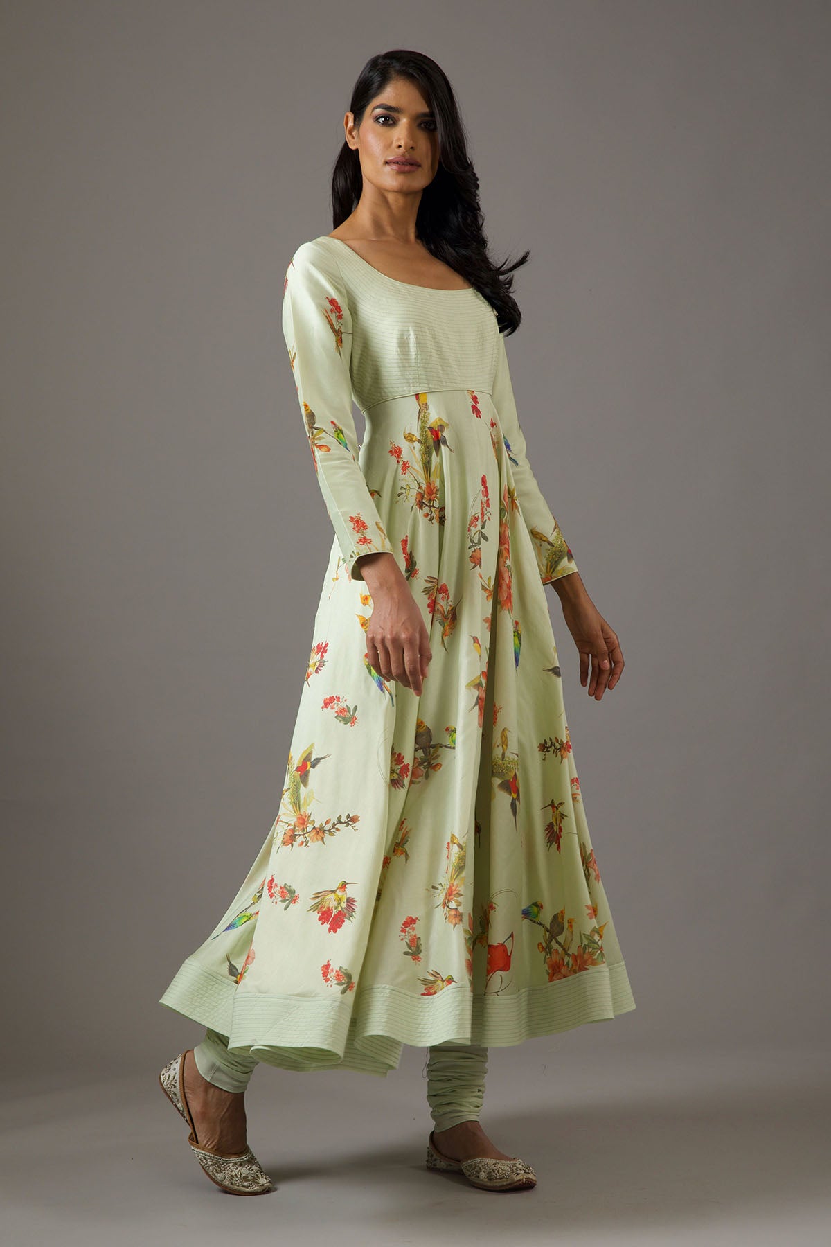 Chanderi Silk Mint Green Printed Anarkali Set