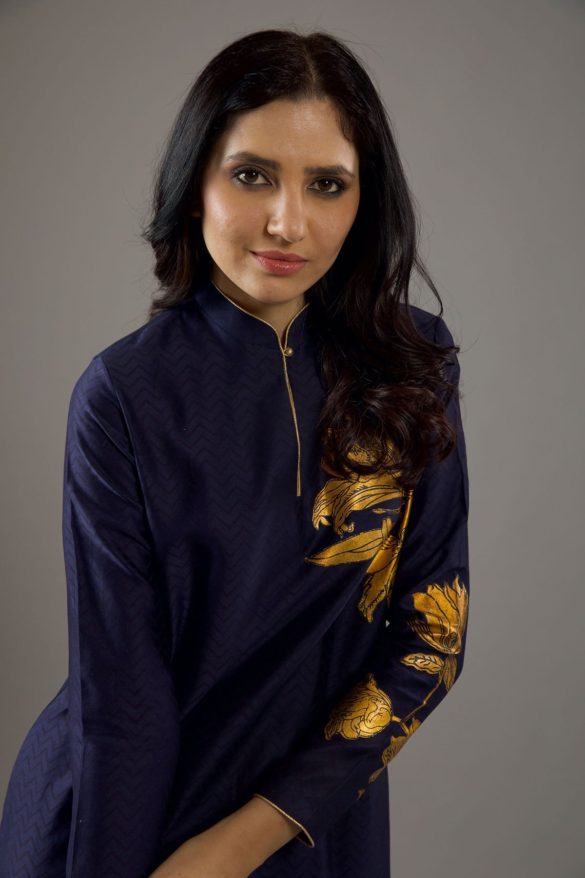 Chanderi Sillk Gold Foil Tunic Set