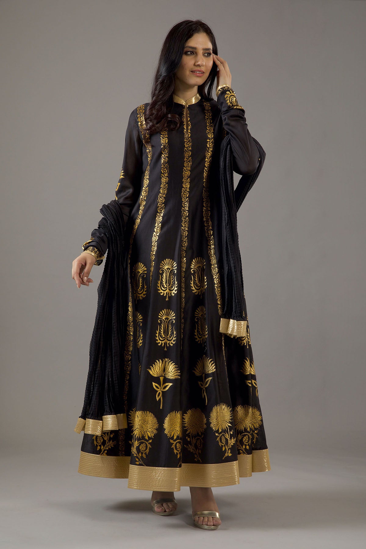 Chanderi Silk Gold Foil Kalidar Set