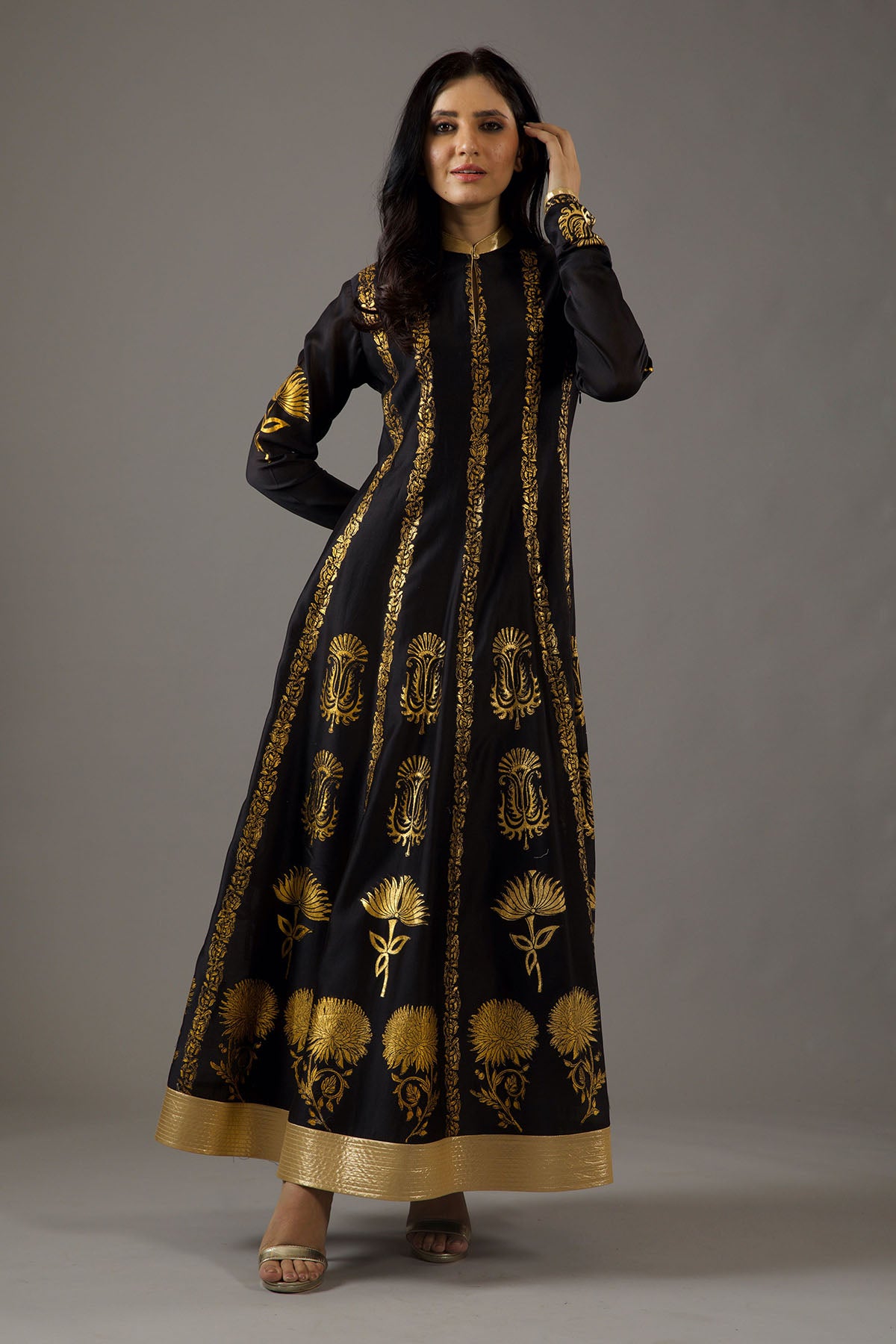 Chanderi Silk Gold Foil Kalidar Set