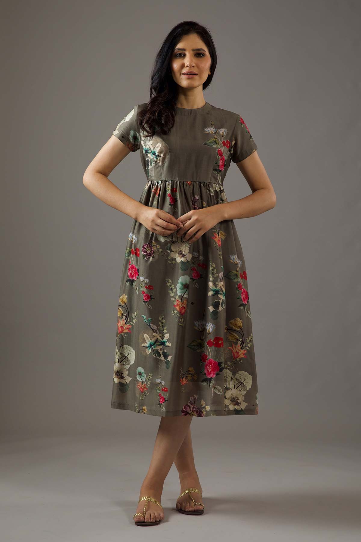 Chanderi Silk Dress With Floral Print